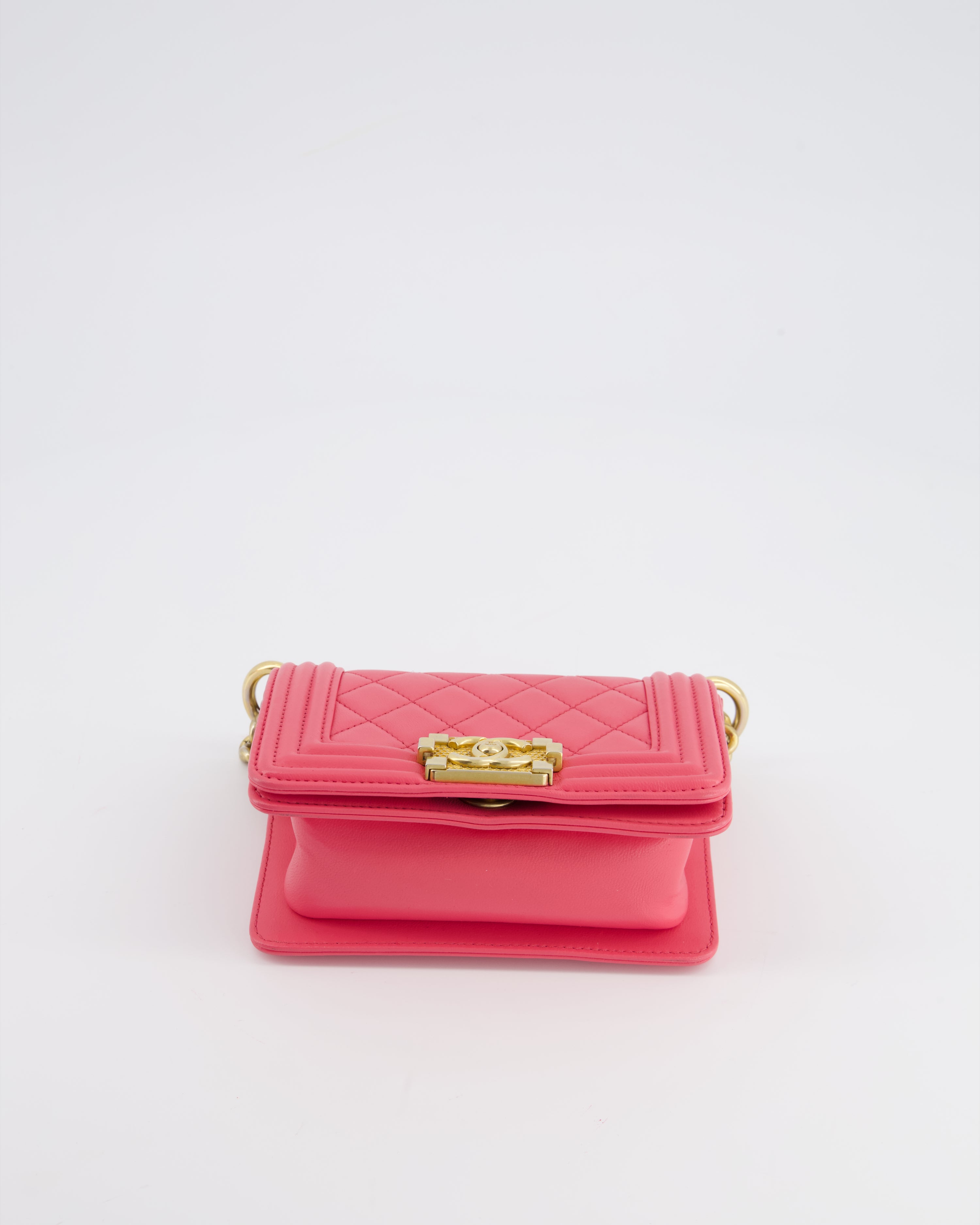 Chanel Punch Pink Mini Boy Bag in Lambskin Leather with Gold Hardware