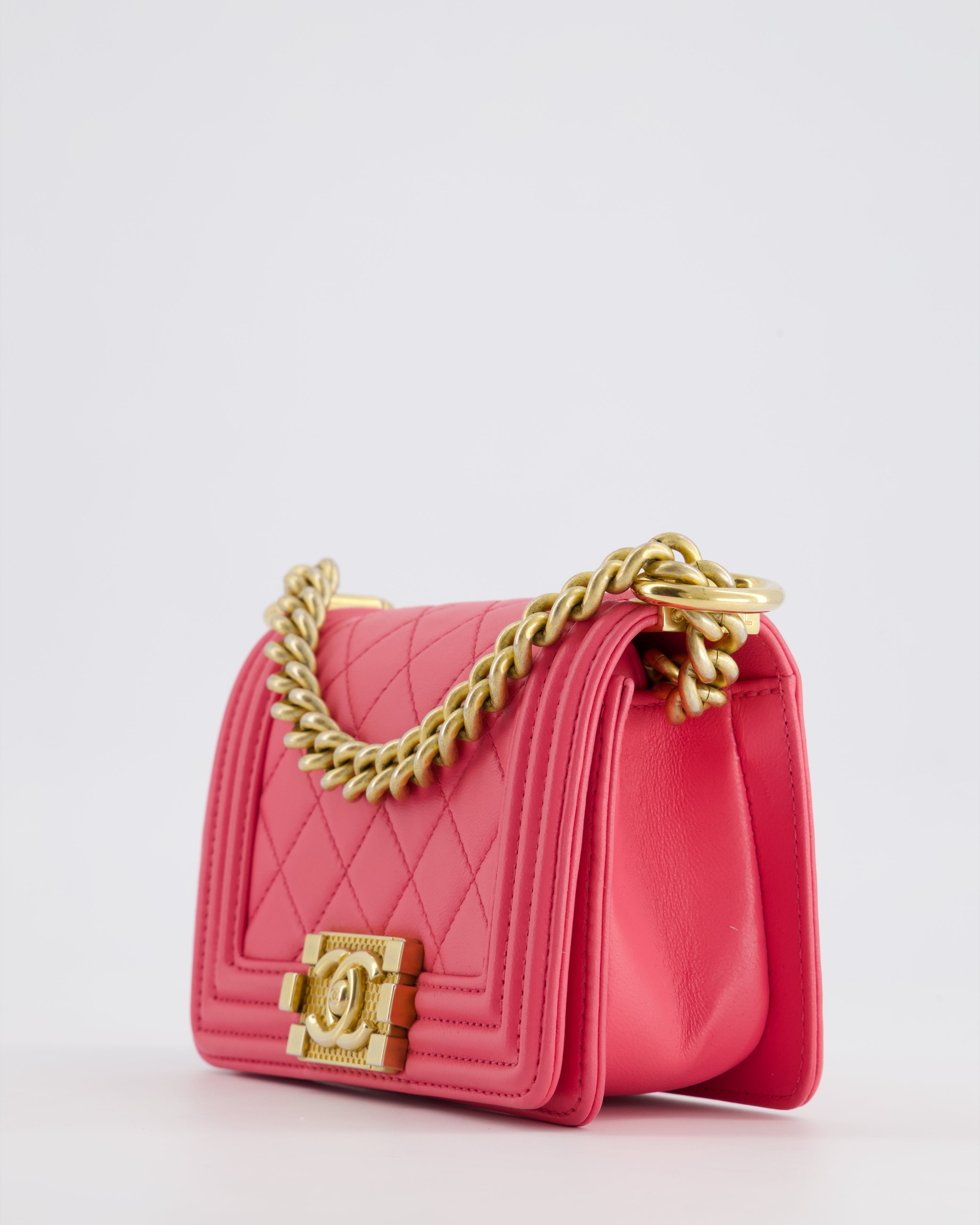 Chanel Punch Pink Mini Boy Bag in Lambskin Leather with Gold Hardware