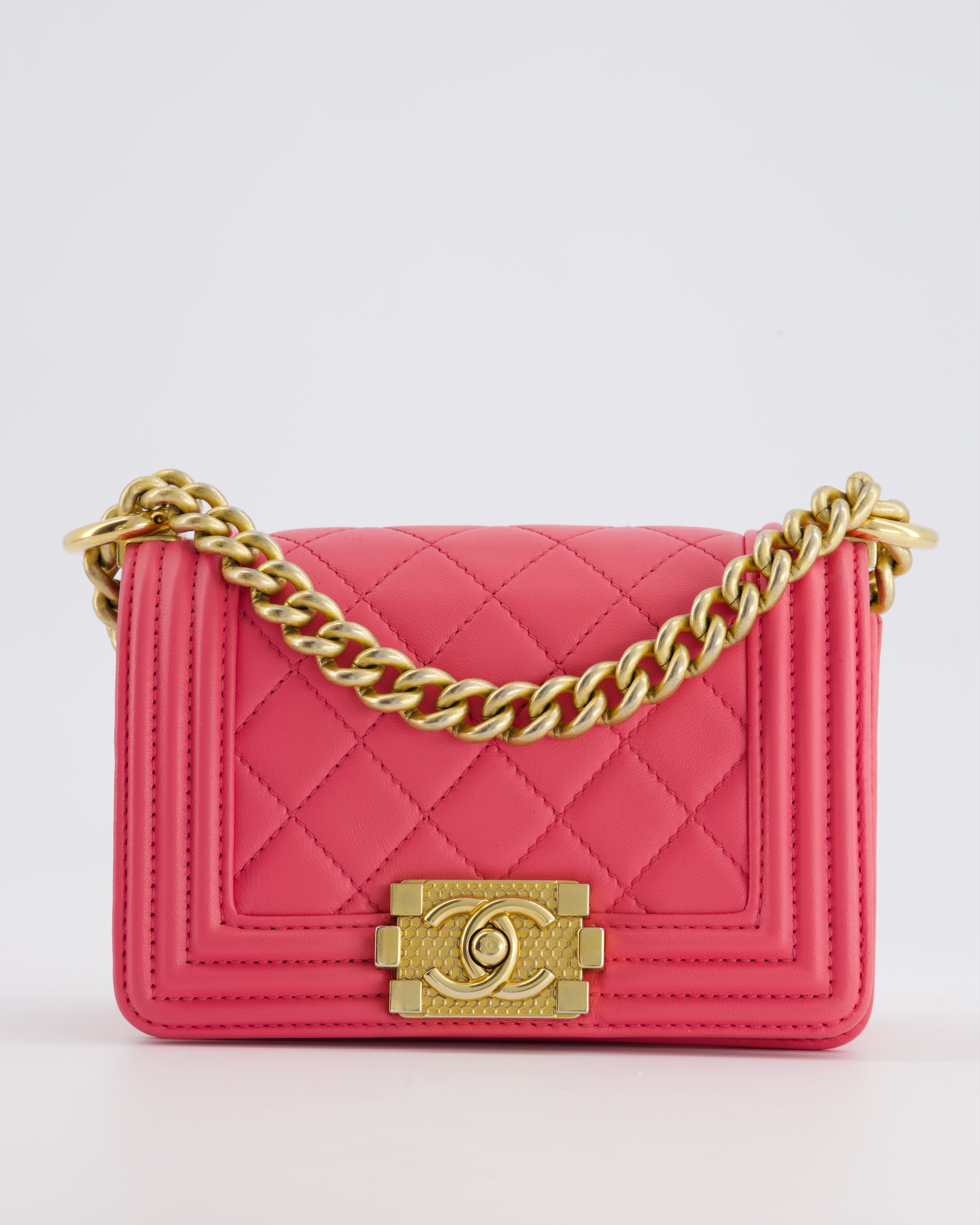Chanel Punch Pink Mini Boy Bag in Lambskin Leather with Gold Hardware