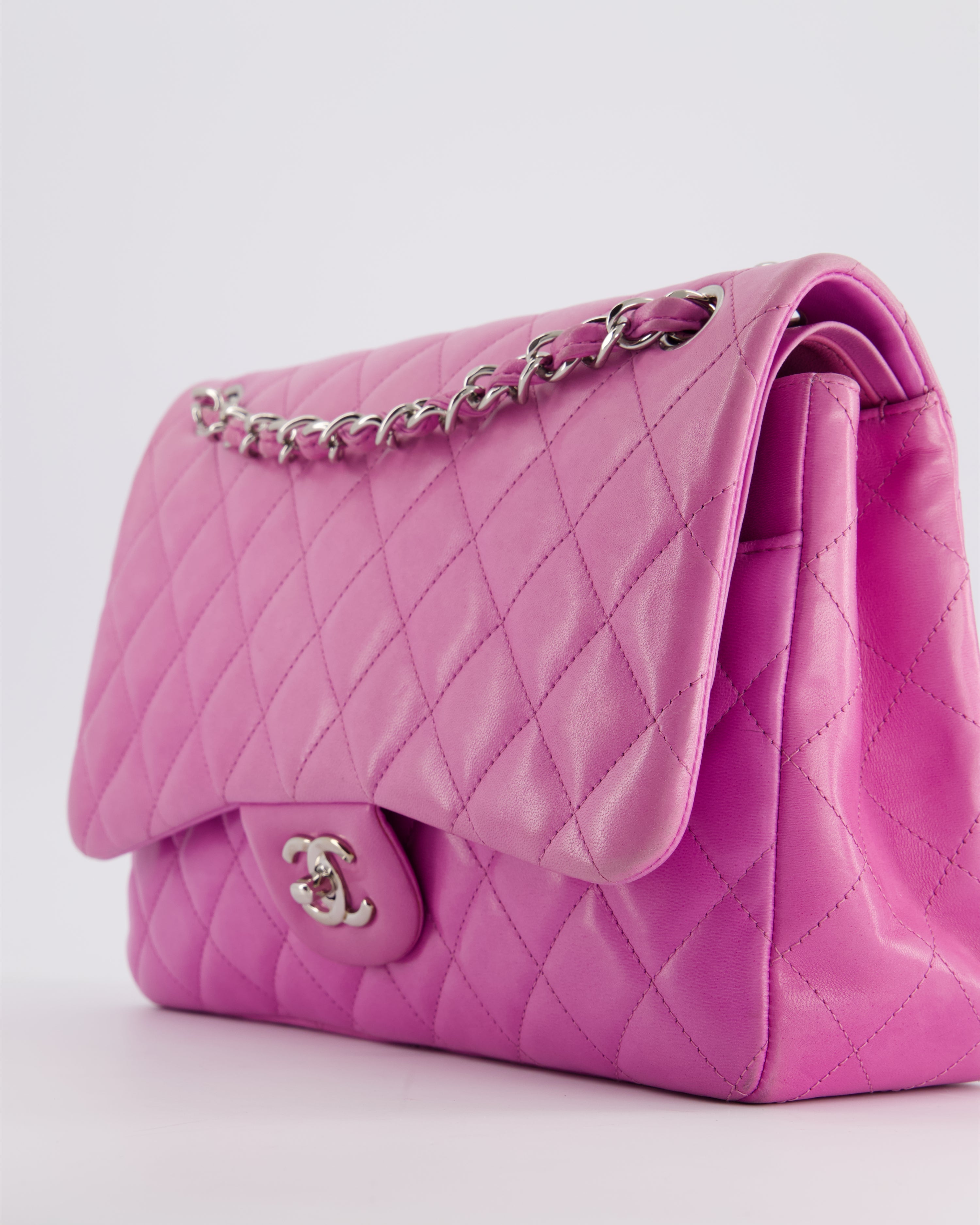 Chanel Lilac Classic Jumbo Double Flap Bag in Lambskin  with Silver Hardware