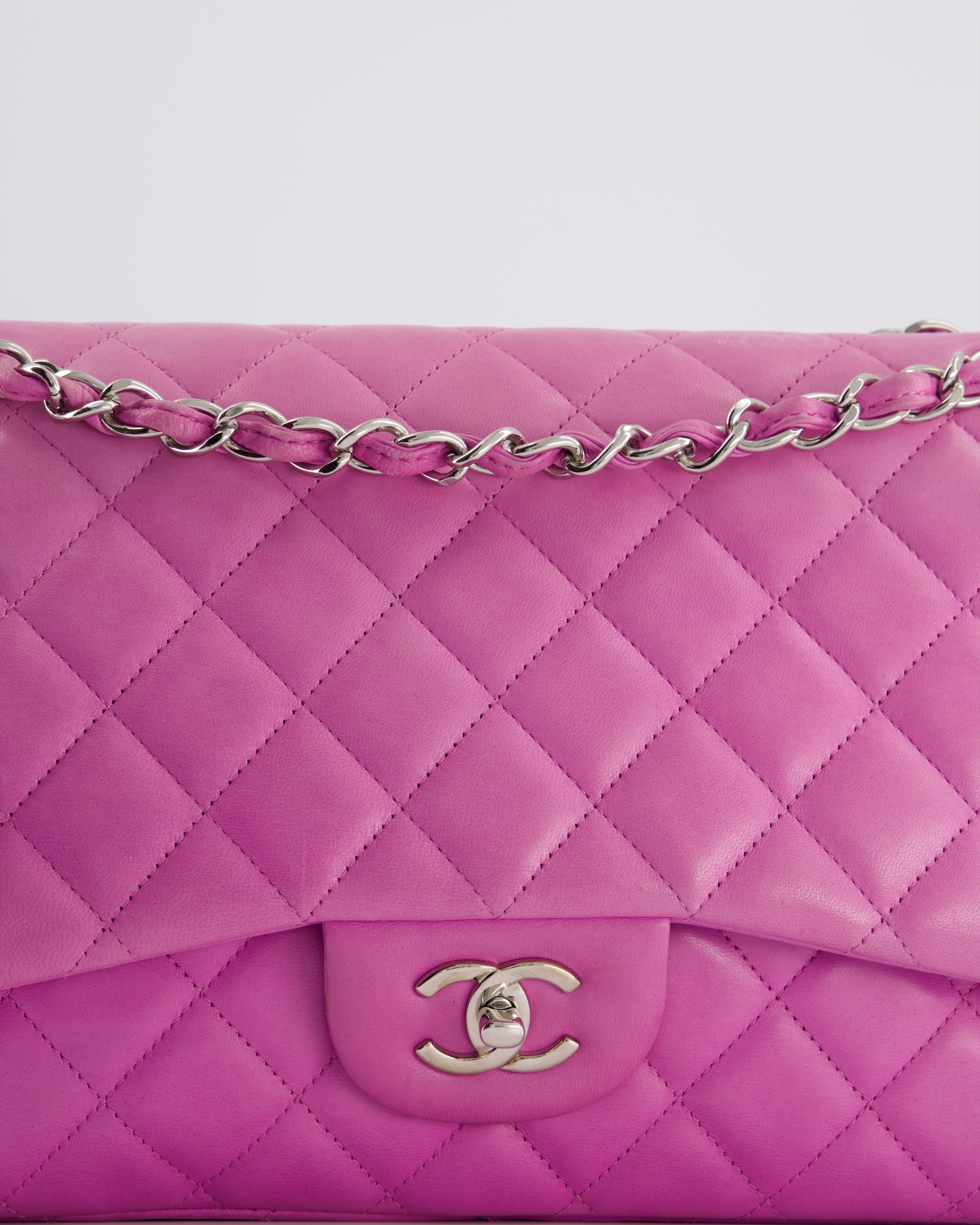 Chanel Lilac Classic Jumbo Double Flap Bag in Lambskin  with Silver Hardware