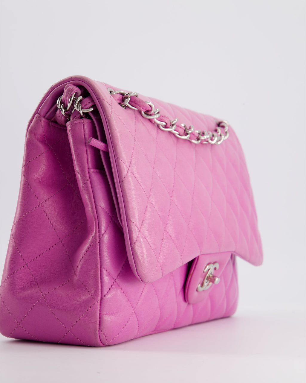 Chanel Lilac Classic Jumbo Double Flap Bag in Lambskin  with Silver Hardware
