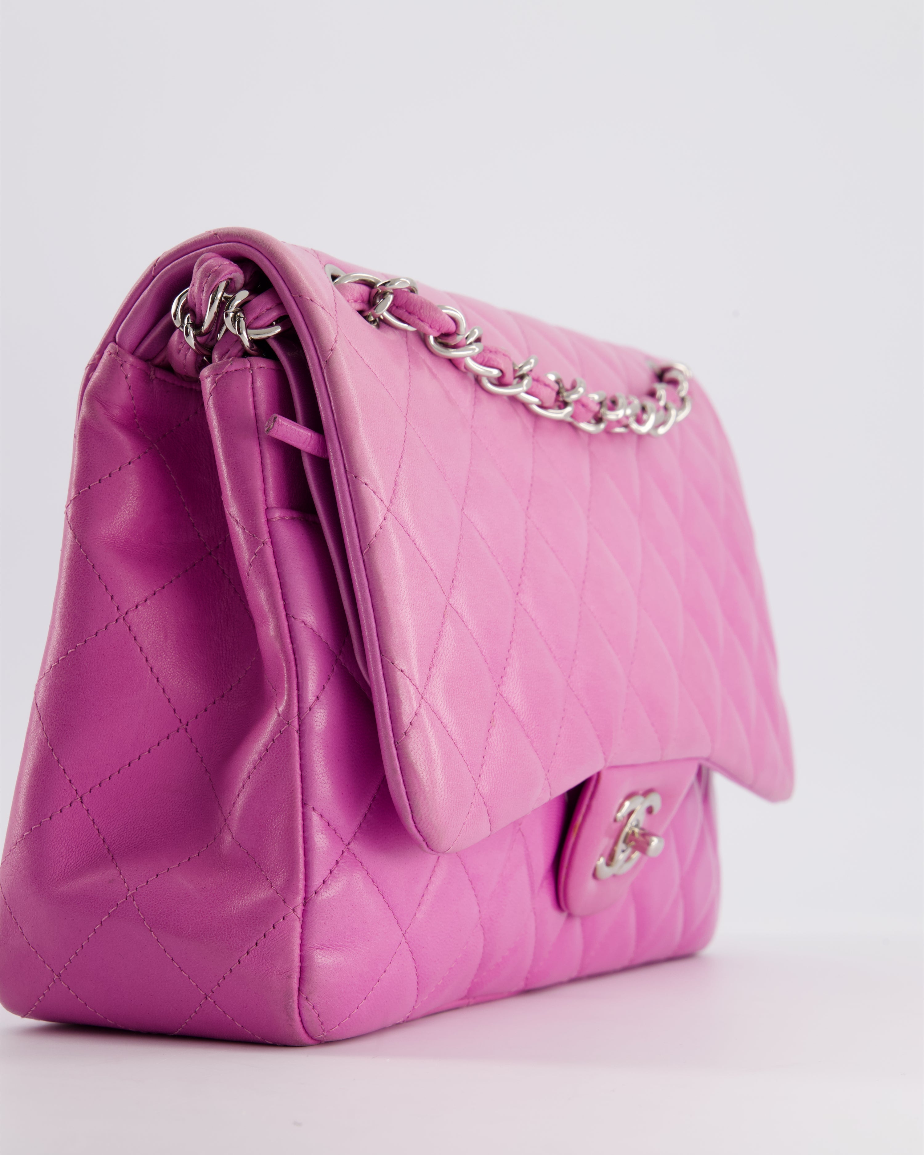 Chanel Lilac Classic Jumbo Double Flap Bag in Lambskin  with Silver Hardware