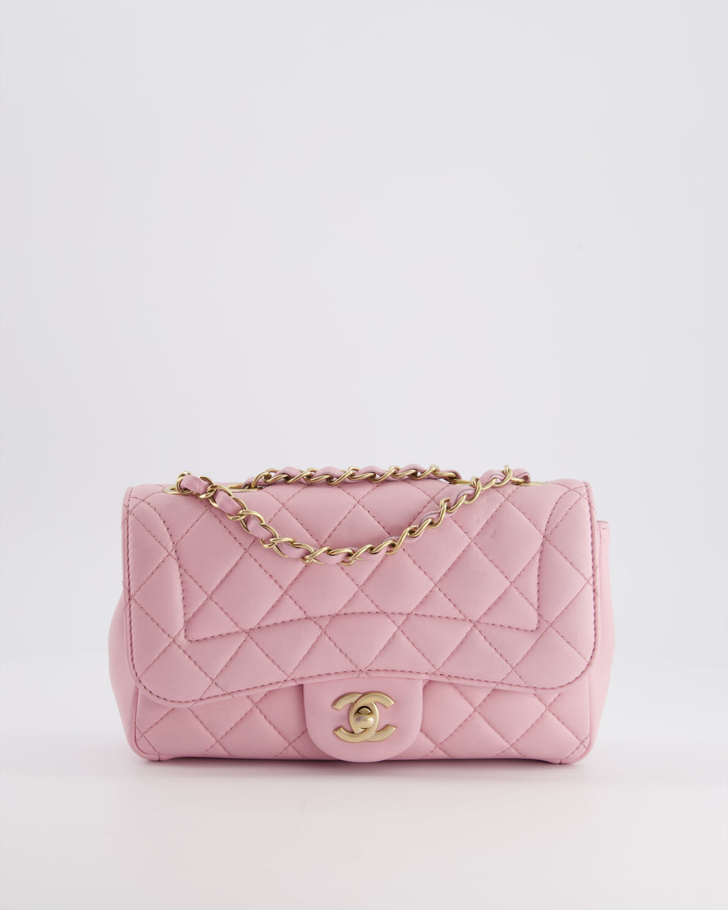 Chanel Pastel Pink 2015-26 Seasonal Small Single Flap Bag in Lambskin Leather with Brushed Gold Hardware