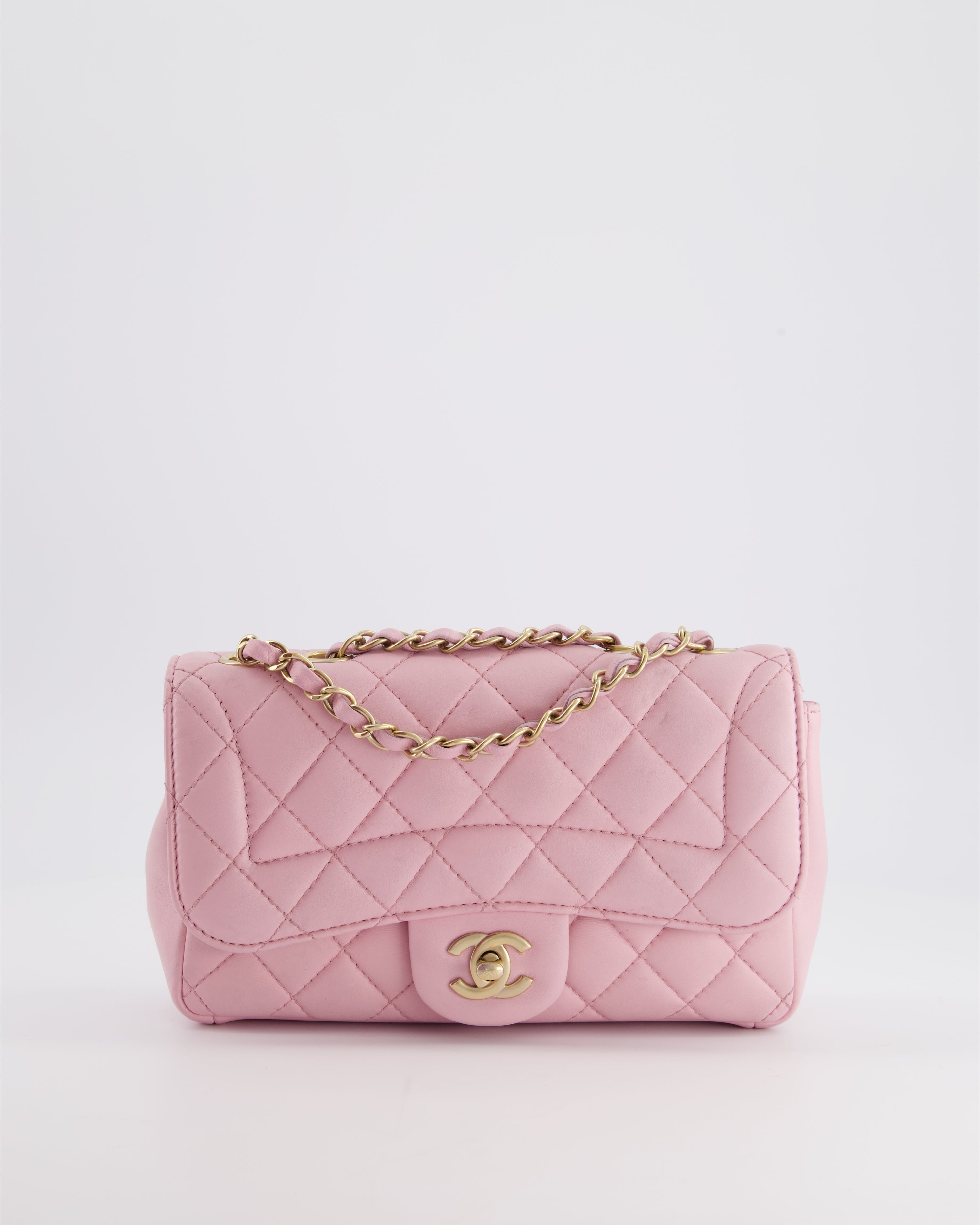 Chanel Pastel Pink 2015-26 Seasonal Small Single Flap Bag in Lambskin Leather with Brushed Gold Hardware
