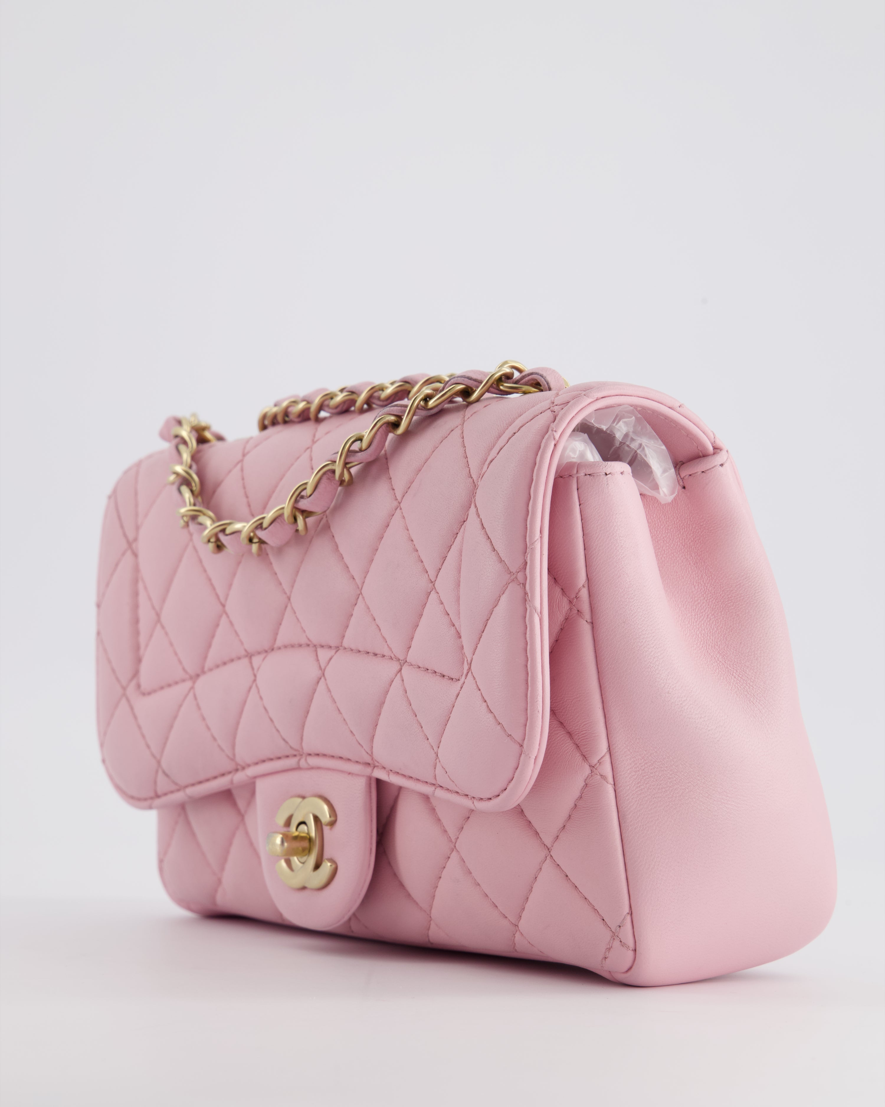 Chanel Pastel Pink 2015-26 Seasonal Small Single Flap Bag in Lambskin Leather with Brushed Gold Hardware