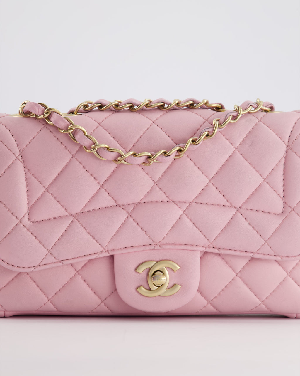 Chanel Pastel Pink 2015-26 Seasonal Small Single Flap Bag in Lambskin Leather with Brushed Gold Hardware