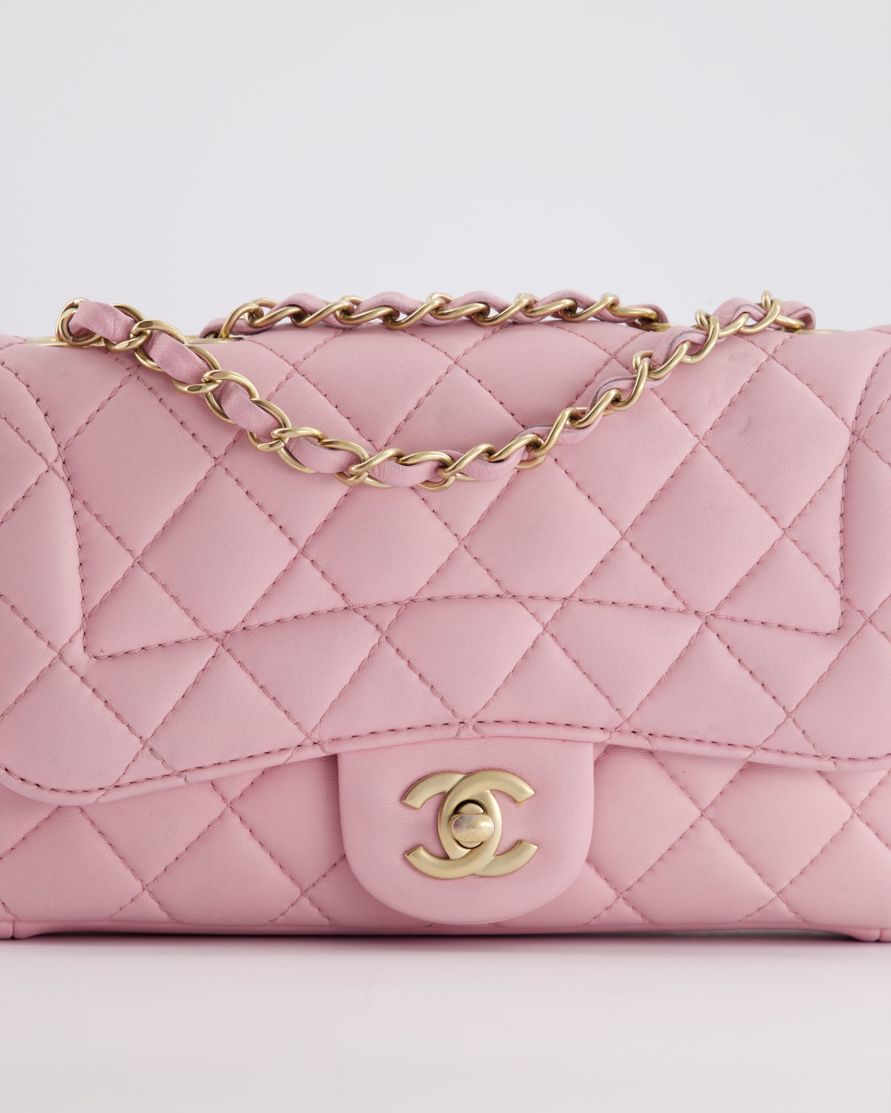 Chanel Pastel Pink 2015-26 Seasonal Small Single Flap Bag in Lambskin Leather with Brushed Gold Hardware