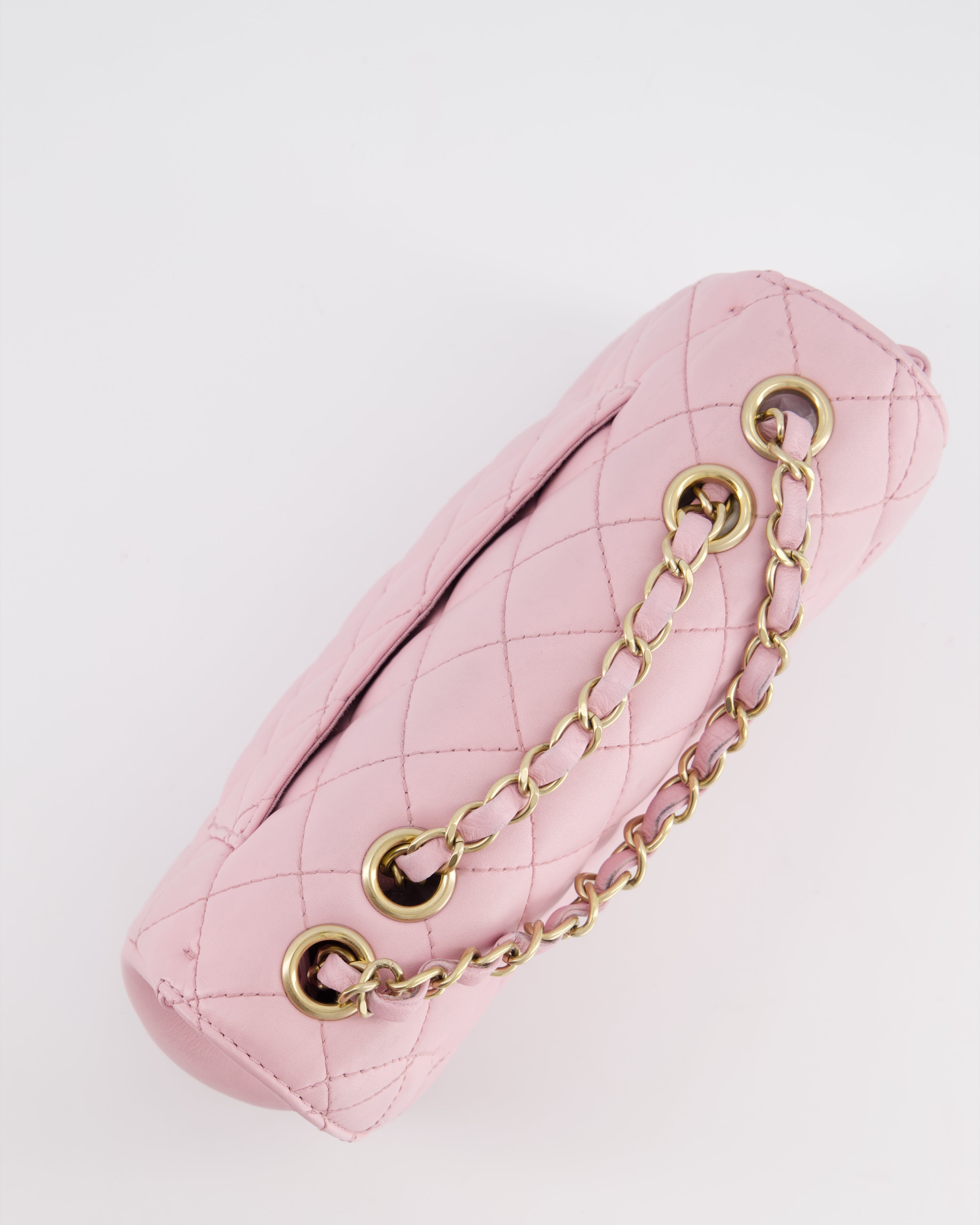 Chanel Pastel Pink 2015-26 Seasonal Small Single Flap Bag in Lambskin Leather with Brushed Gold Hardware