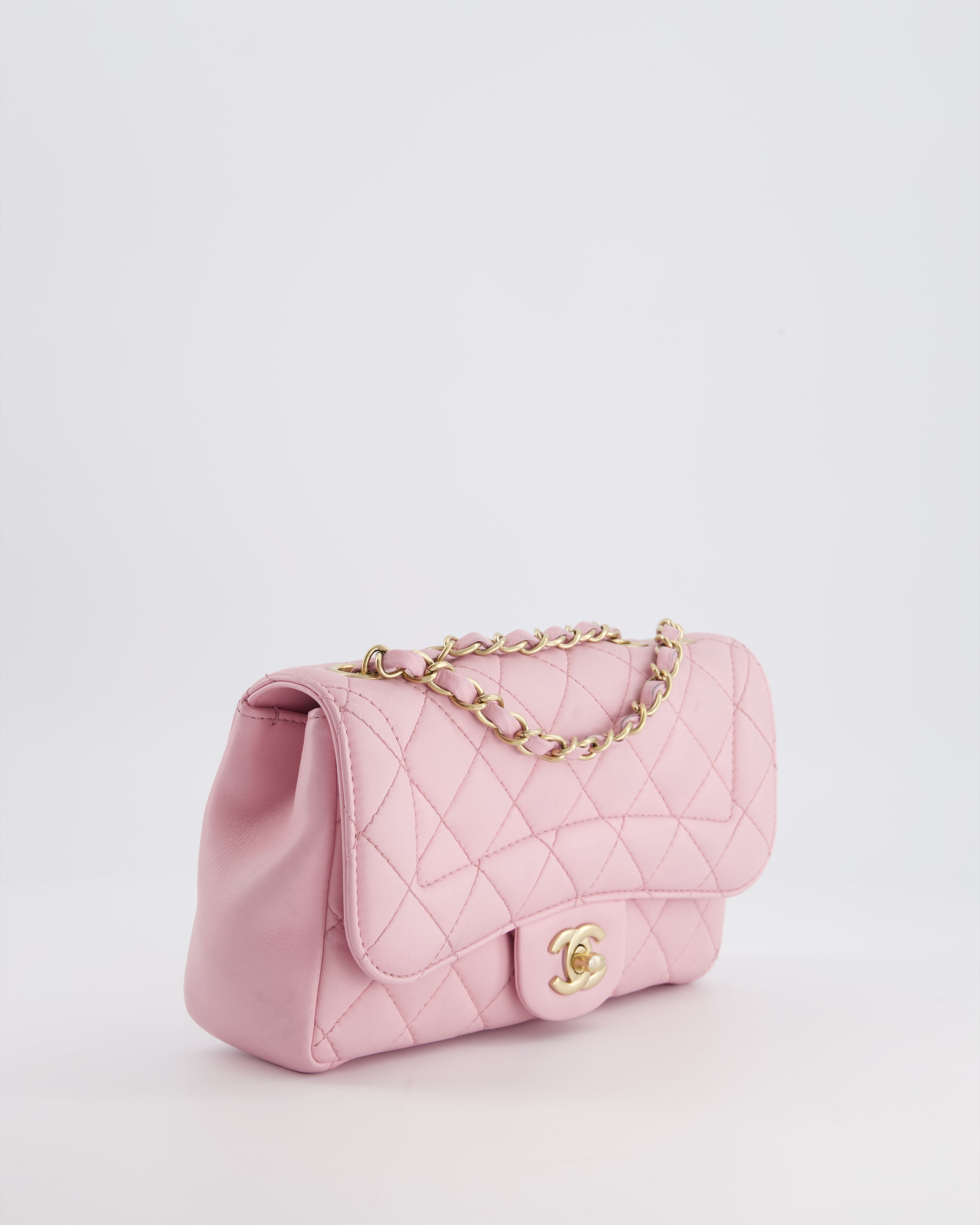 Chanel Pastel Pink 2015-26 Seasonal Small Single Flap Bag in Lambskin Leather with Brushed Gold Hardware
