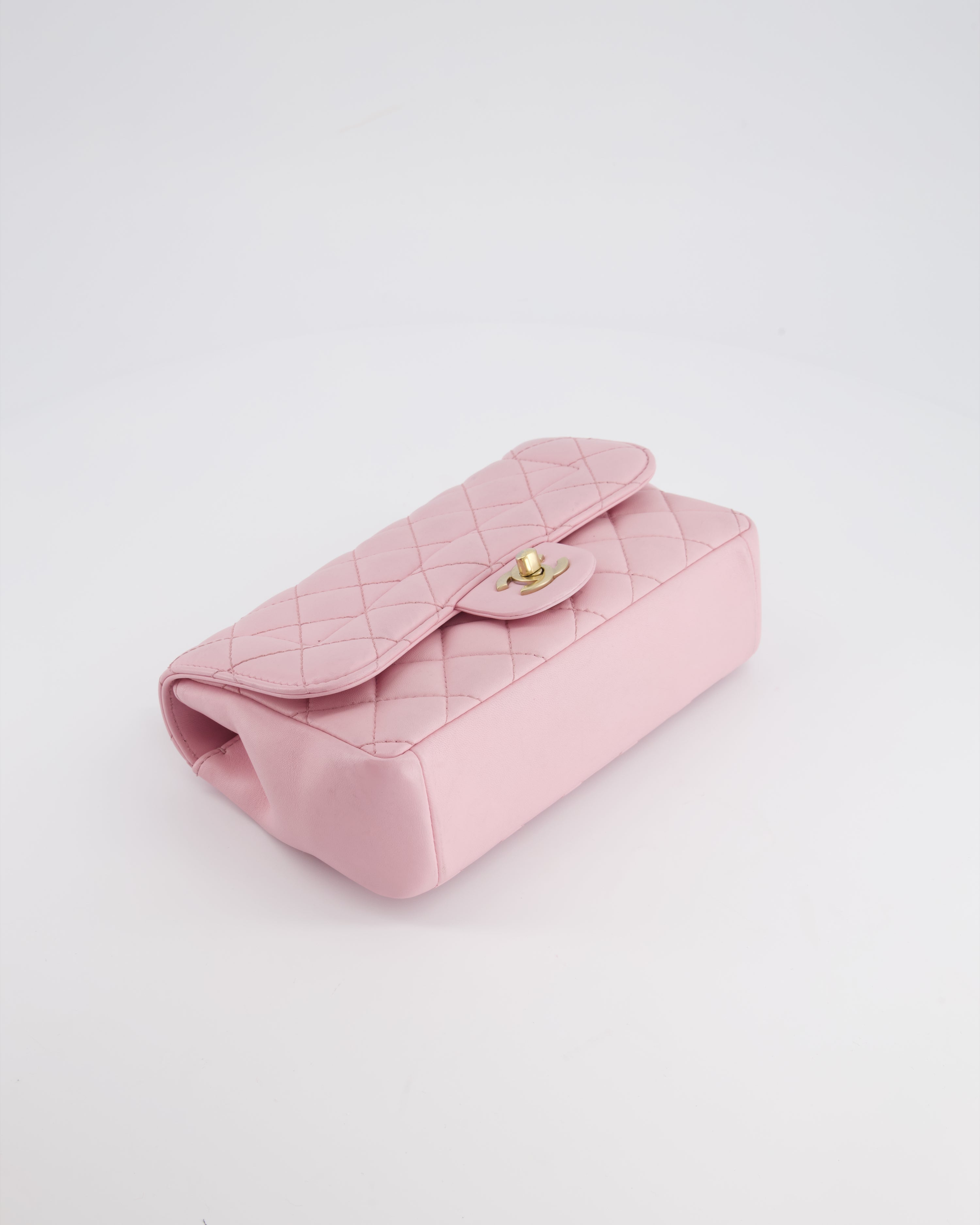 Chanel Pastel Pink 2015-26 Seasonal Small Single Flap Bag in Lambskin Leather with Brushed Gold Hardware