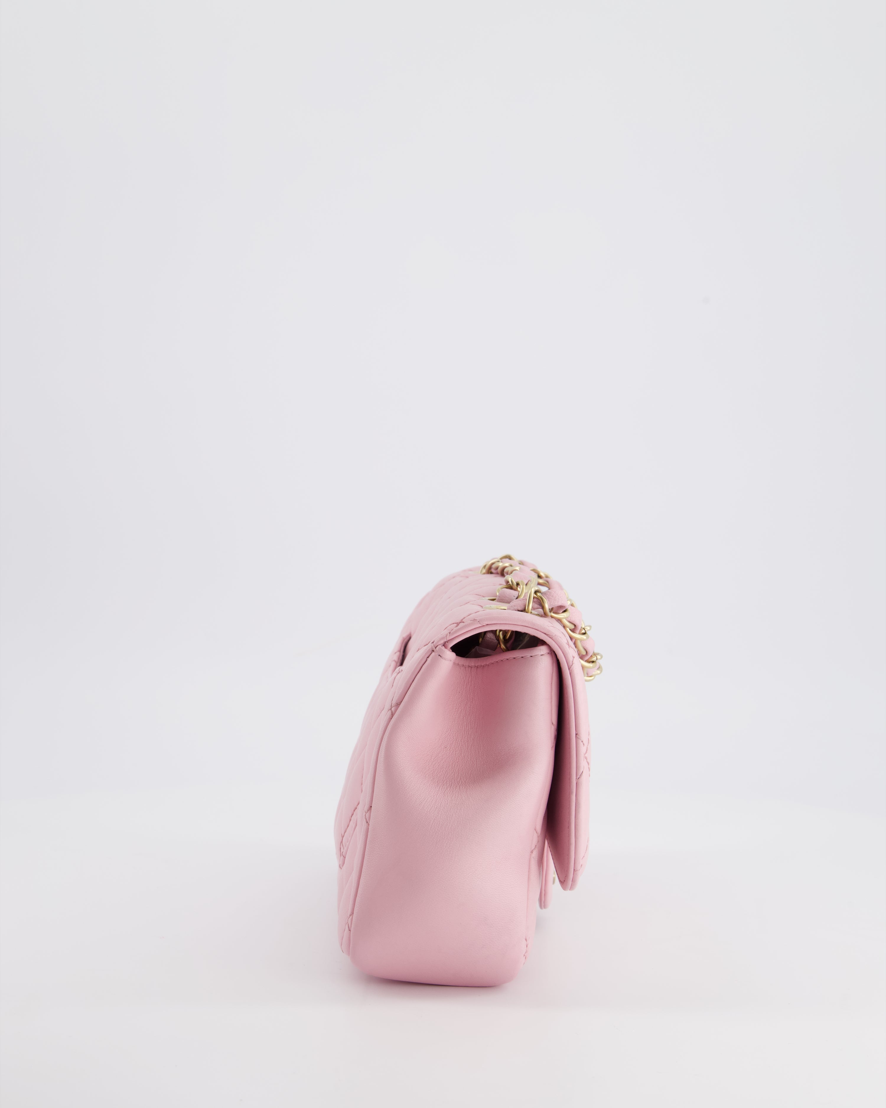 Chanel Pastel Pink 2015-26 Seasonal Small Single Flap Bag in Lambskin Leather with Brushed Gold Hardware