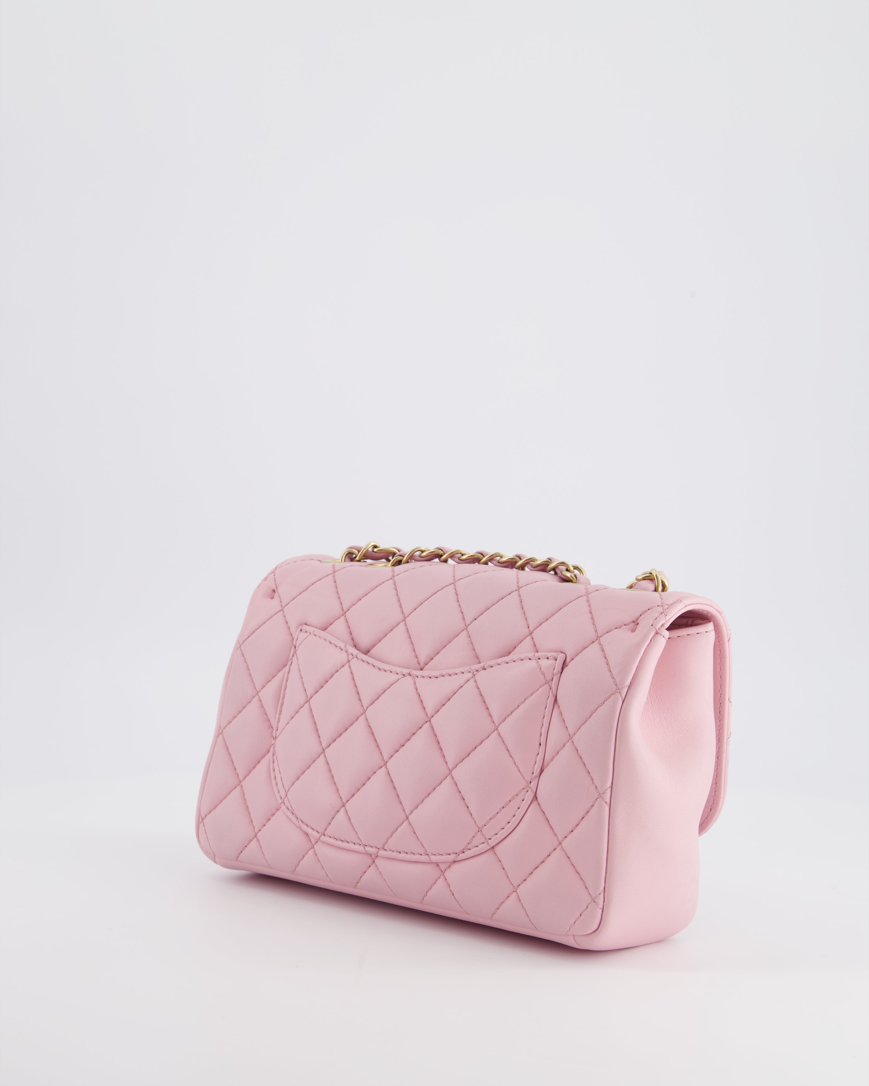 Chanel Pastel Pink 2015-26 Seasonal Small Single Flap Bag in Lambskin Leather with Brushed Gold Hardware