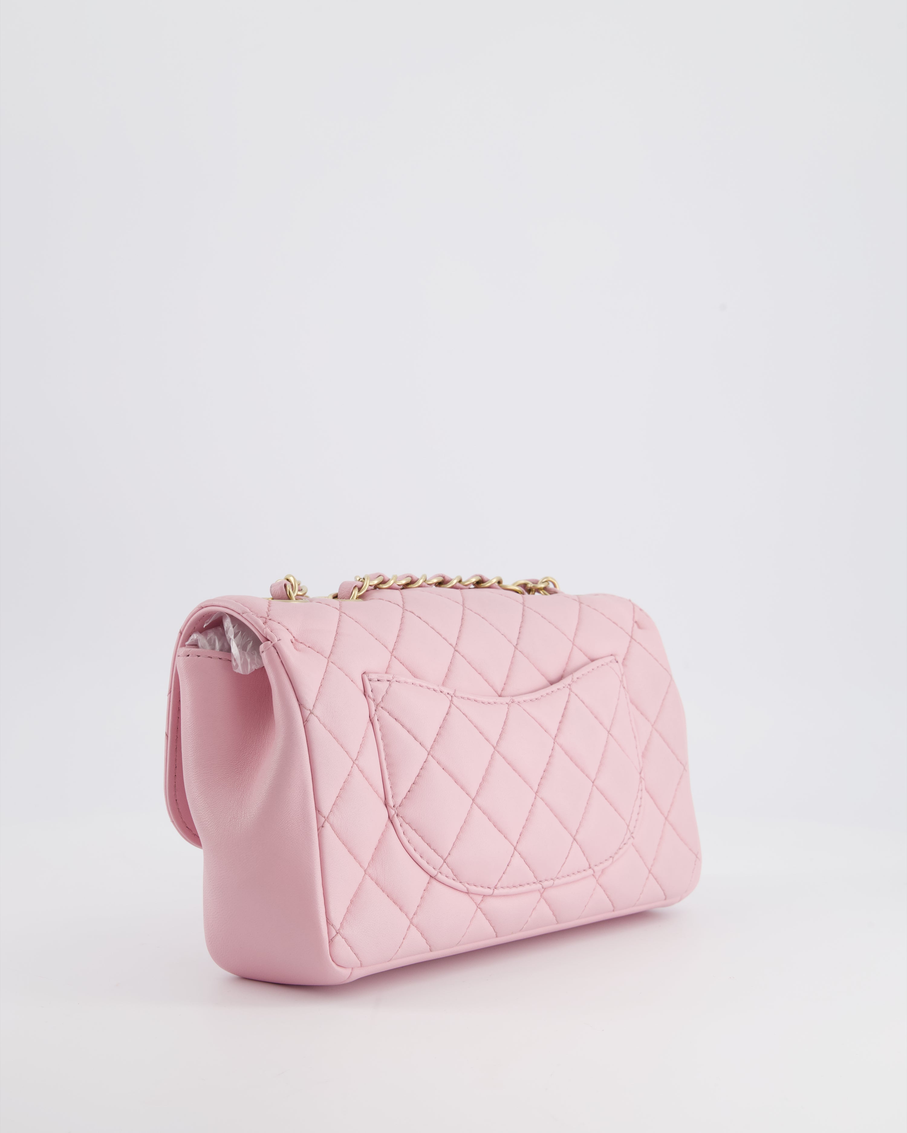 Chanel Pastel Pink 2015-26 Seasonal Small Single Flap Bag in Lambskin Leather with Brushed Gold Hardware