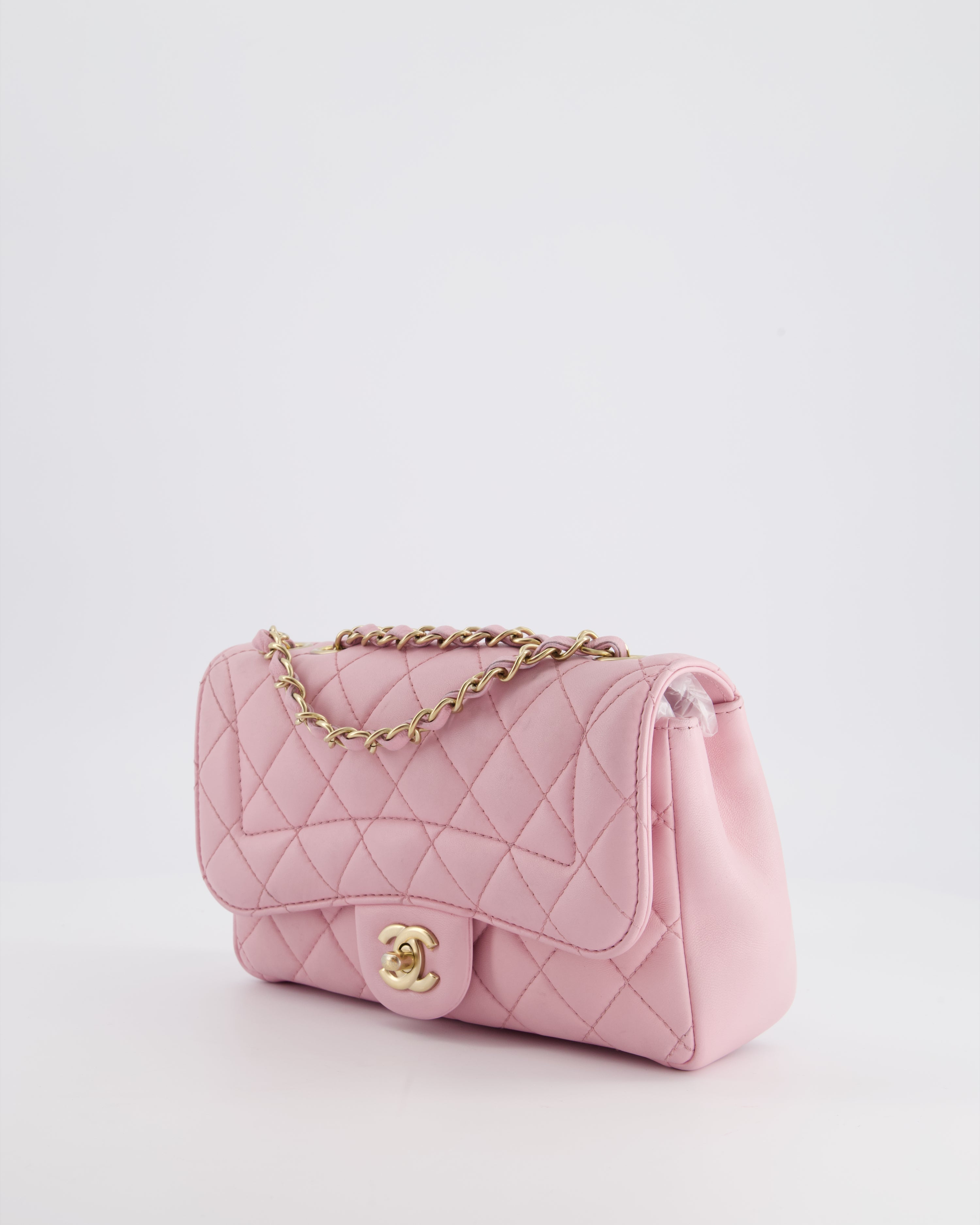 Chanel Pastel Pink 2015-26 Seasonal Small Single Flap Bag in Lambskin Leather with Brushed Gold Hardware