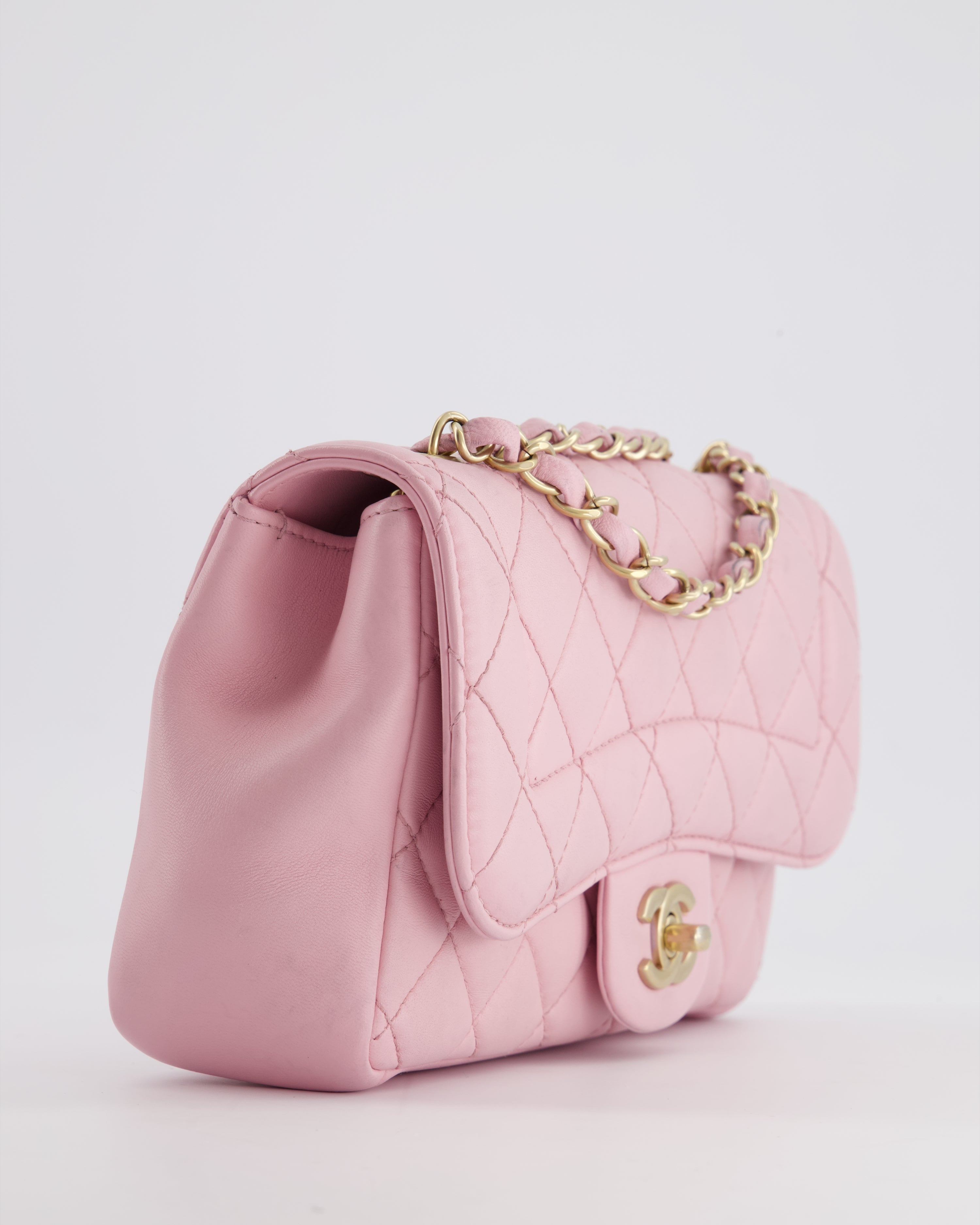 Chanel Pastel Pink 2015-26 Seasonal Small Single Flap Bag in Lambskin Leather with Brushed Gold Hardware
