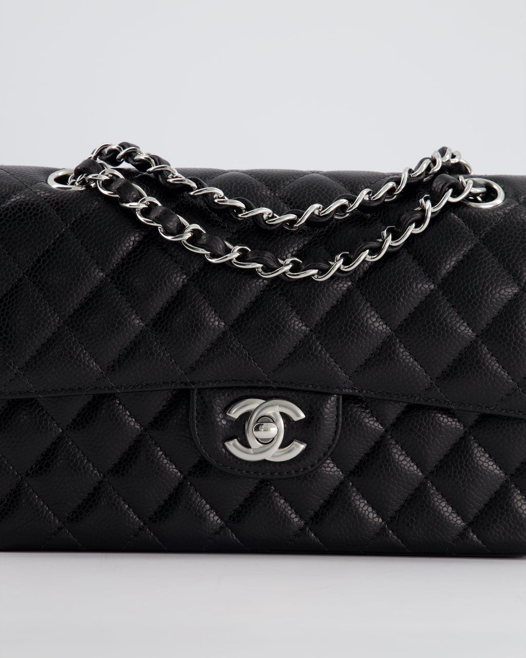 Chanel Black Small Classic Double Flap Bag in Caviar Leather with Silver Hardware RRP £8,180