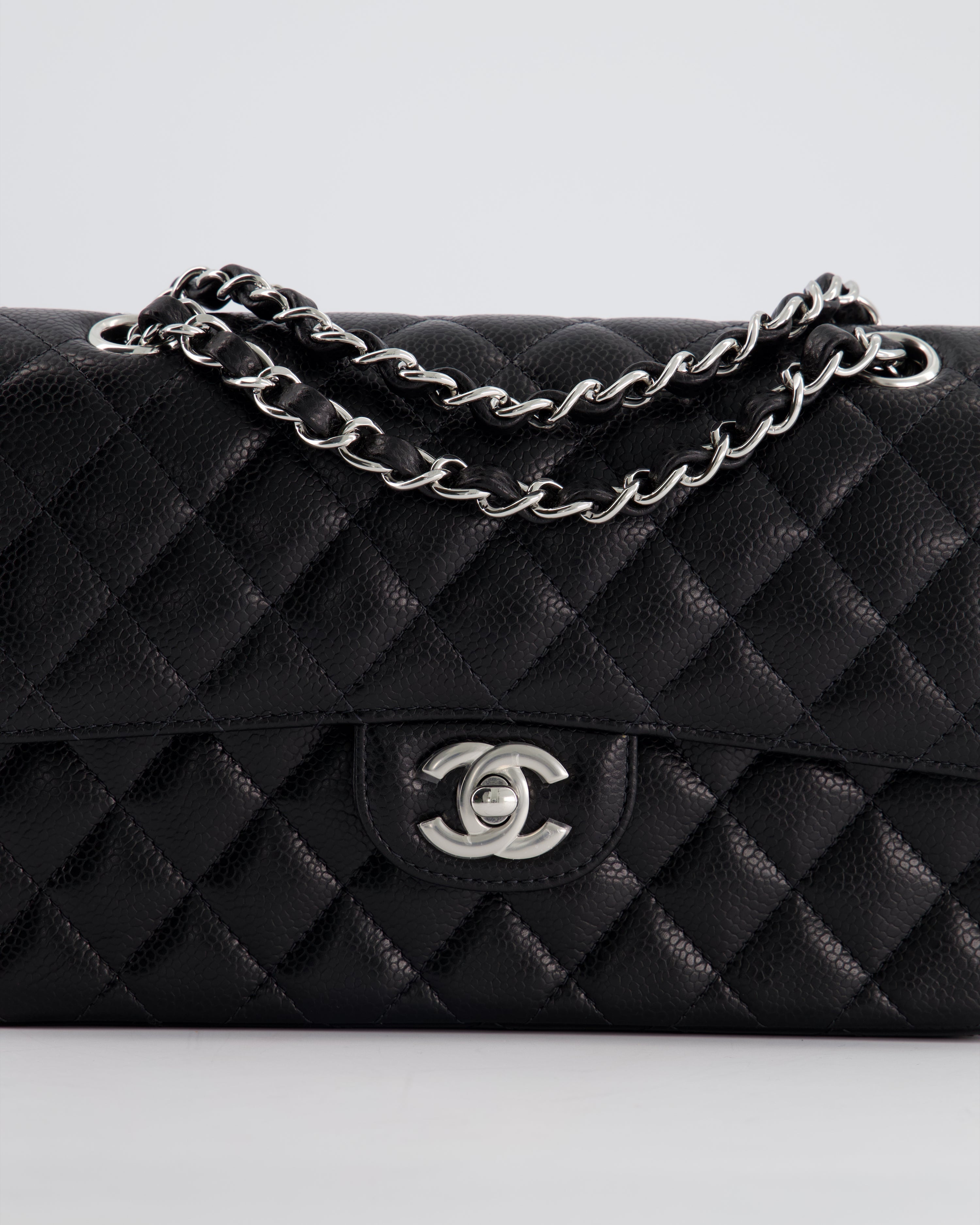 Chanel Black Small Classic Double Flap Bag in Caviar Leather with Silver Hardware RRP £8,180