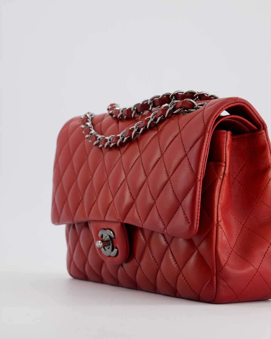 Chanel Red Medium Classic Double Flap Bag in Lambskin Leather with Gun Metal Silver Hardware RRP £8530