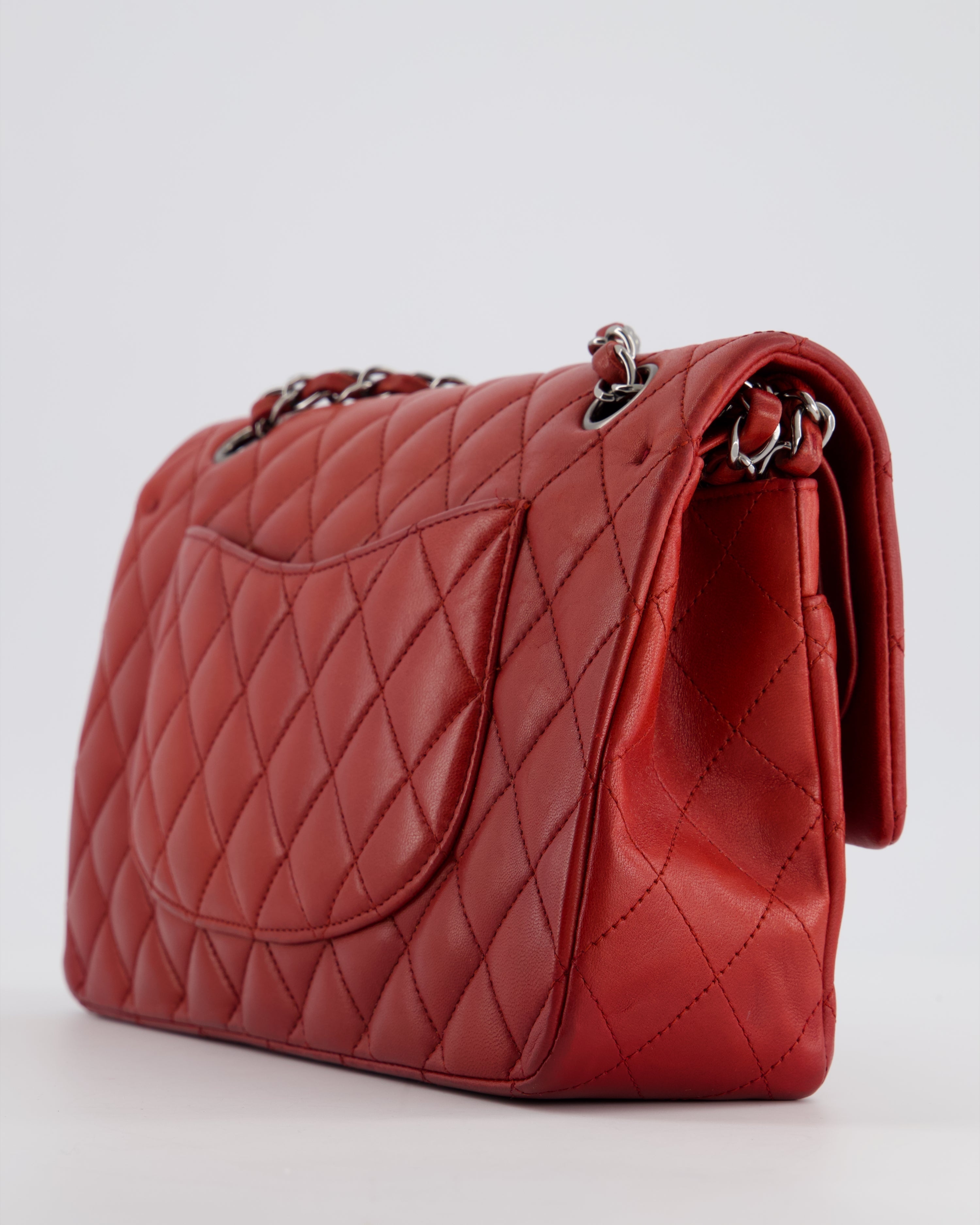 Chanel Red Medium Classic Double Flap Bag in Lambskin Leather with Gun Metal Silver Hardware RRP £8530
