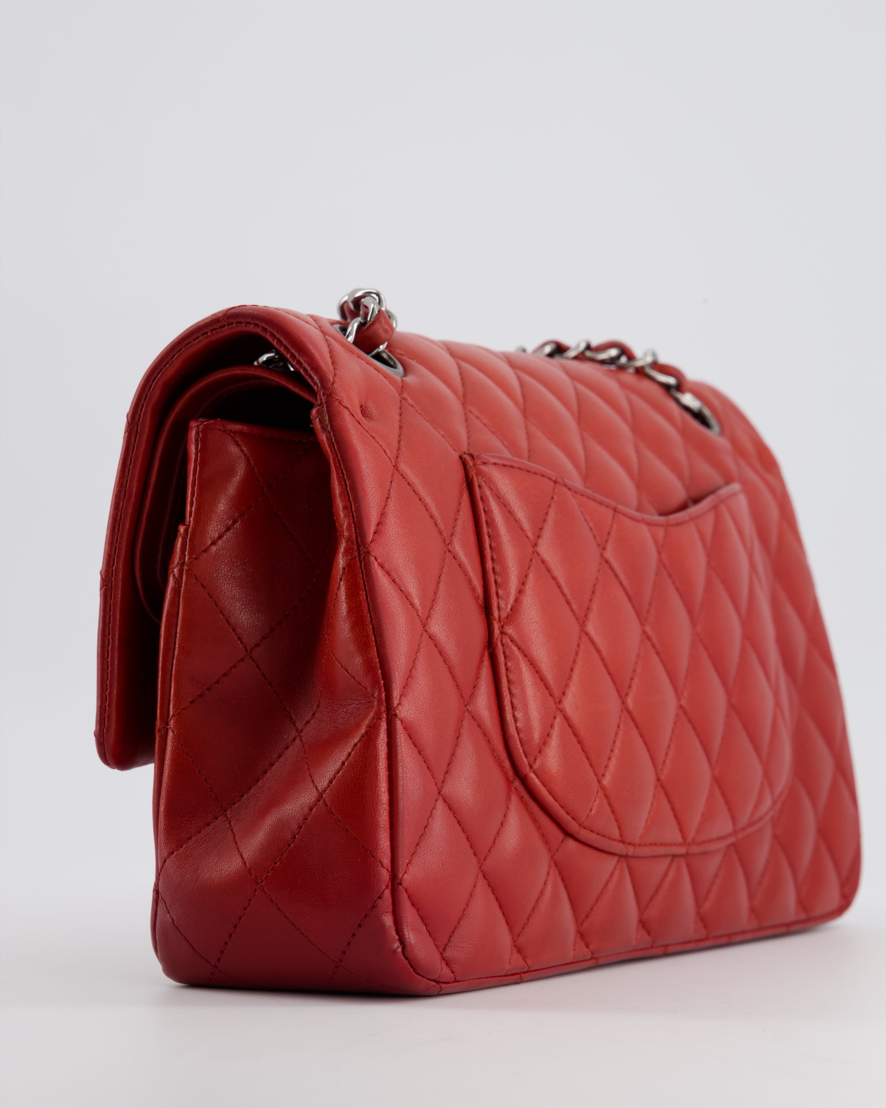 Chanel Red Medium Classic Double Flap Bag in Lambskin Leather with Gun Metal Silver Hardware RRP £8530