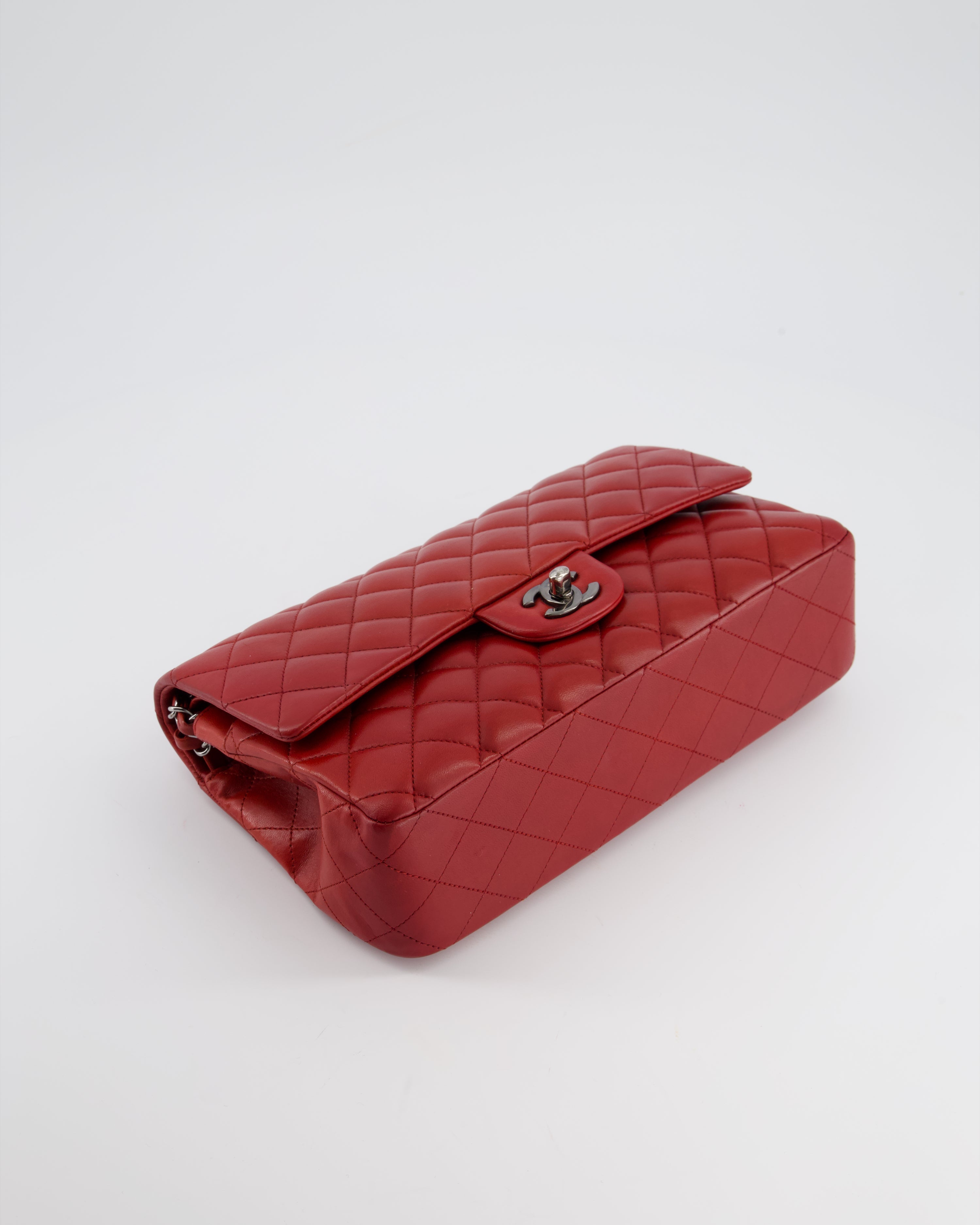 Chanel Red Medium Classic Double Flap Bag in Lambskin Leather with Gun Metal Silver Hardware RRP £8530