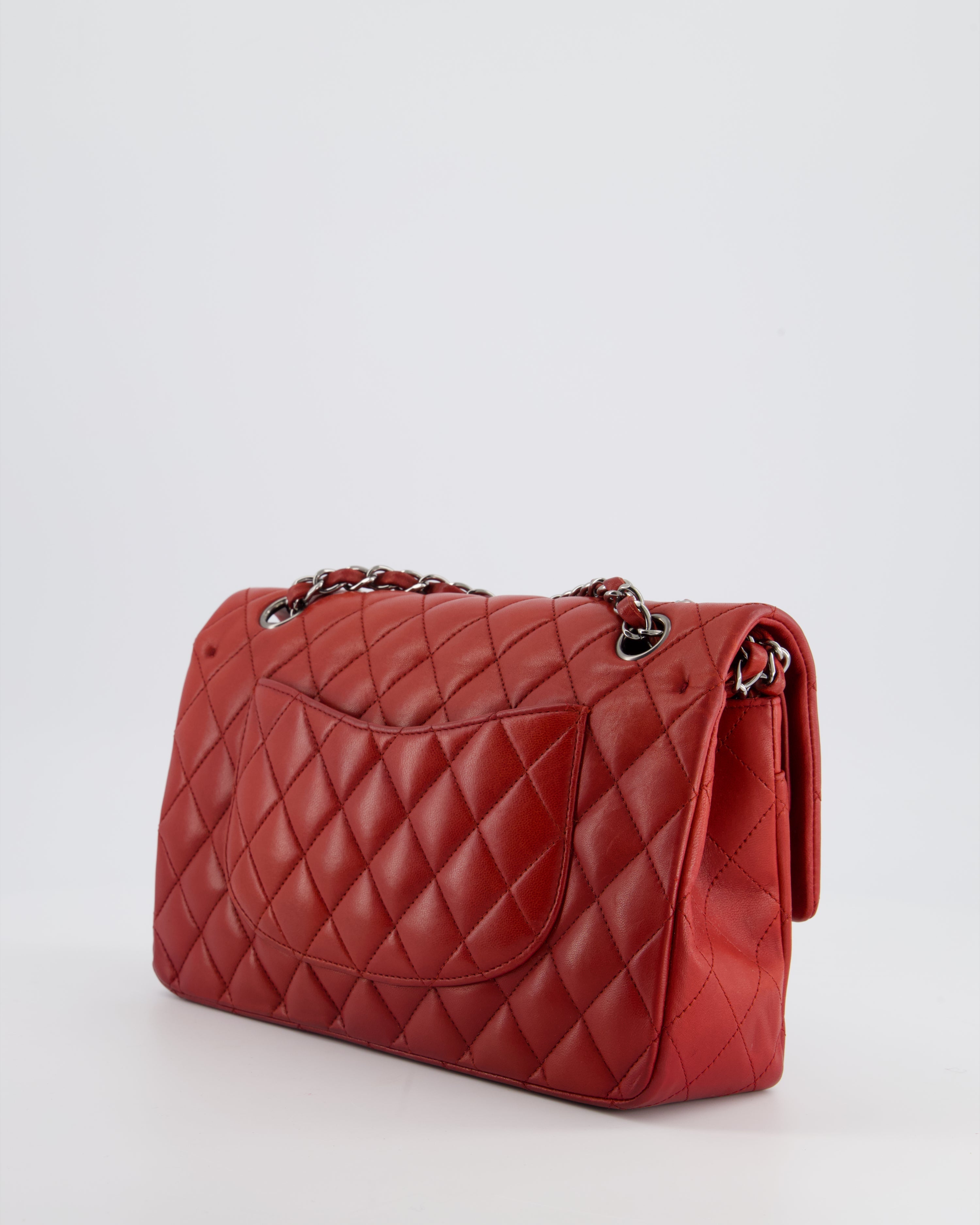Chanel Red Medium Classic Double Flap Bag in Lambskin Leather with Gun Metal Silver Hardware RRP £8530