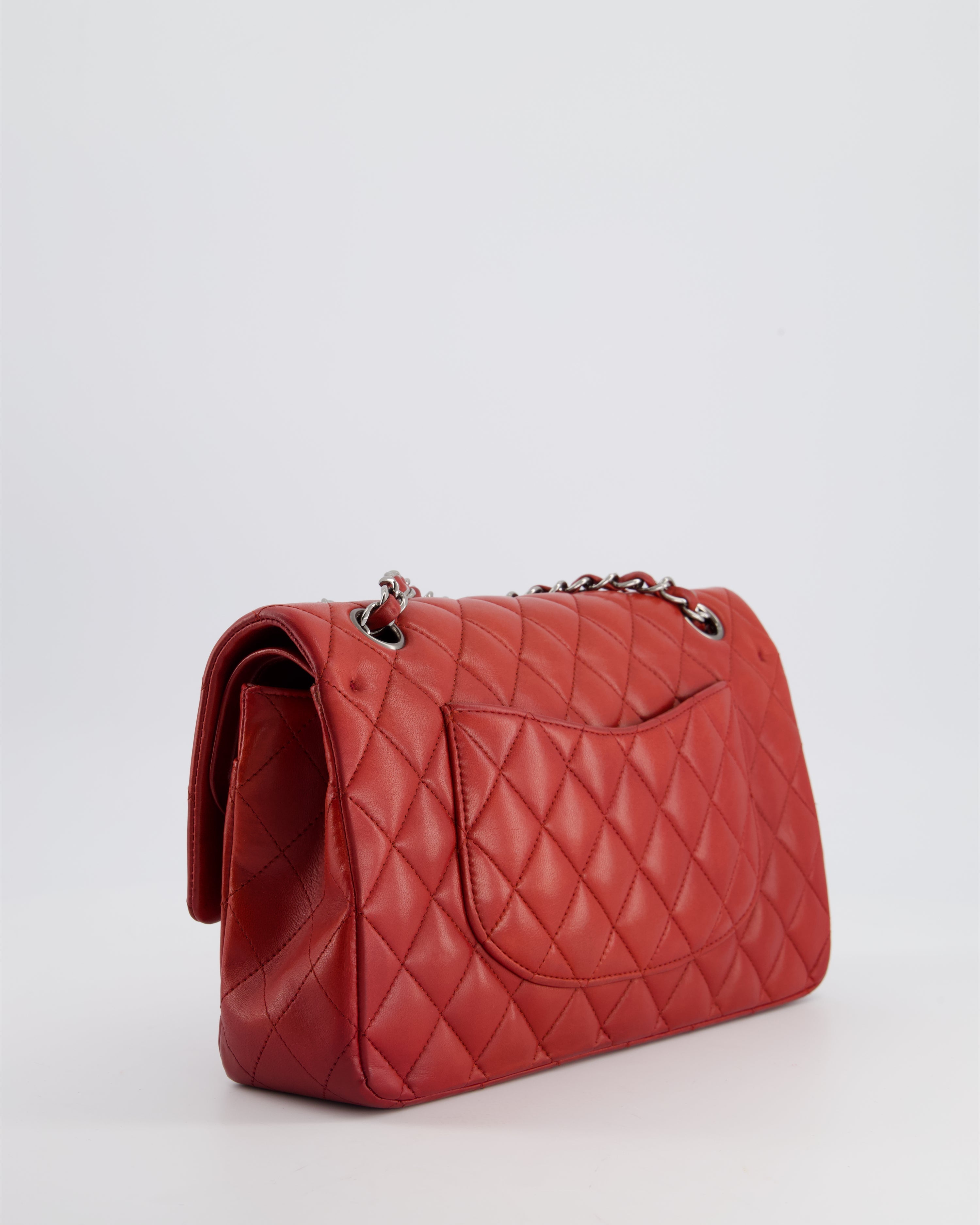 Chanel Red Medium Classic Double Flap Bag in Lambskin Leather with Gun Metal Silver Hardware RRP £8530