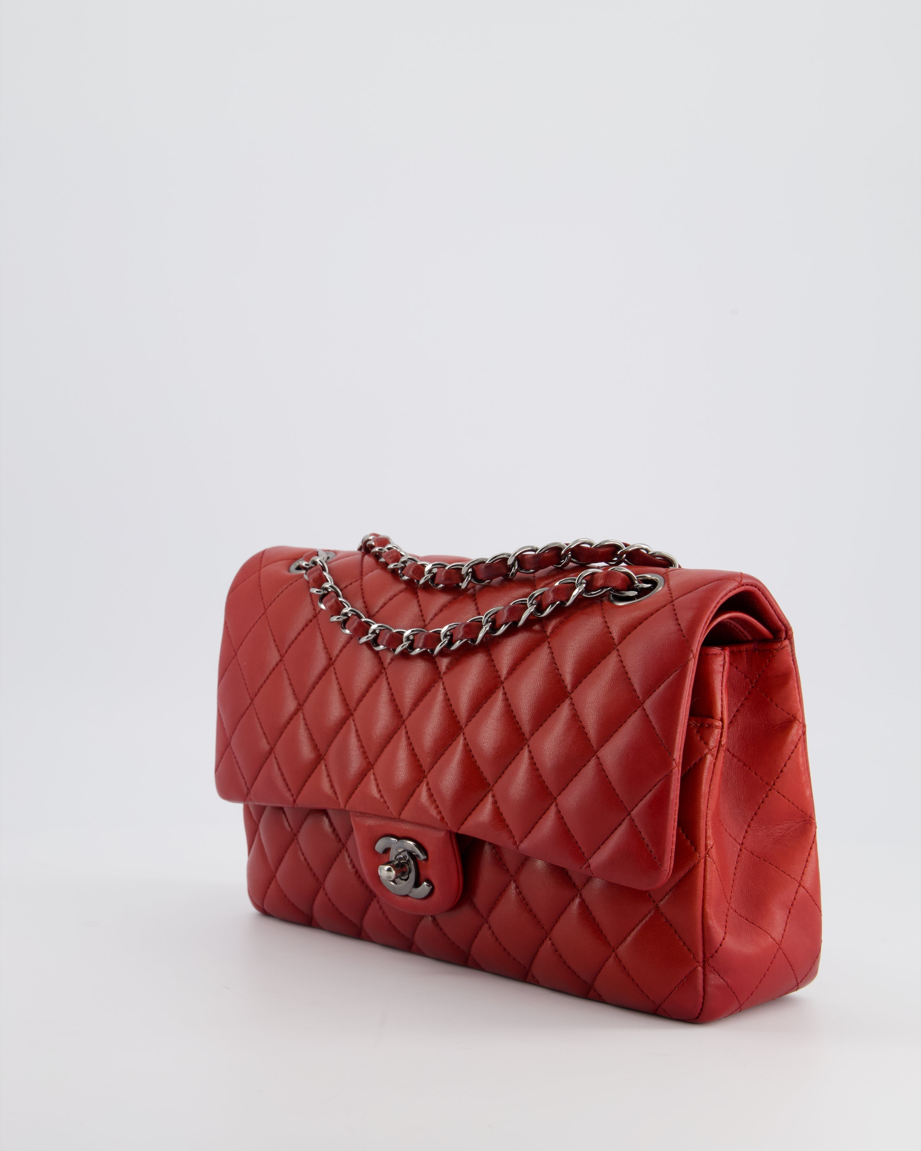 Chanel Red Medium Classic Double Flap Bag in Lambskin Leather with Gun Metal Silver Hardware RRP £8530