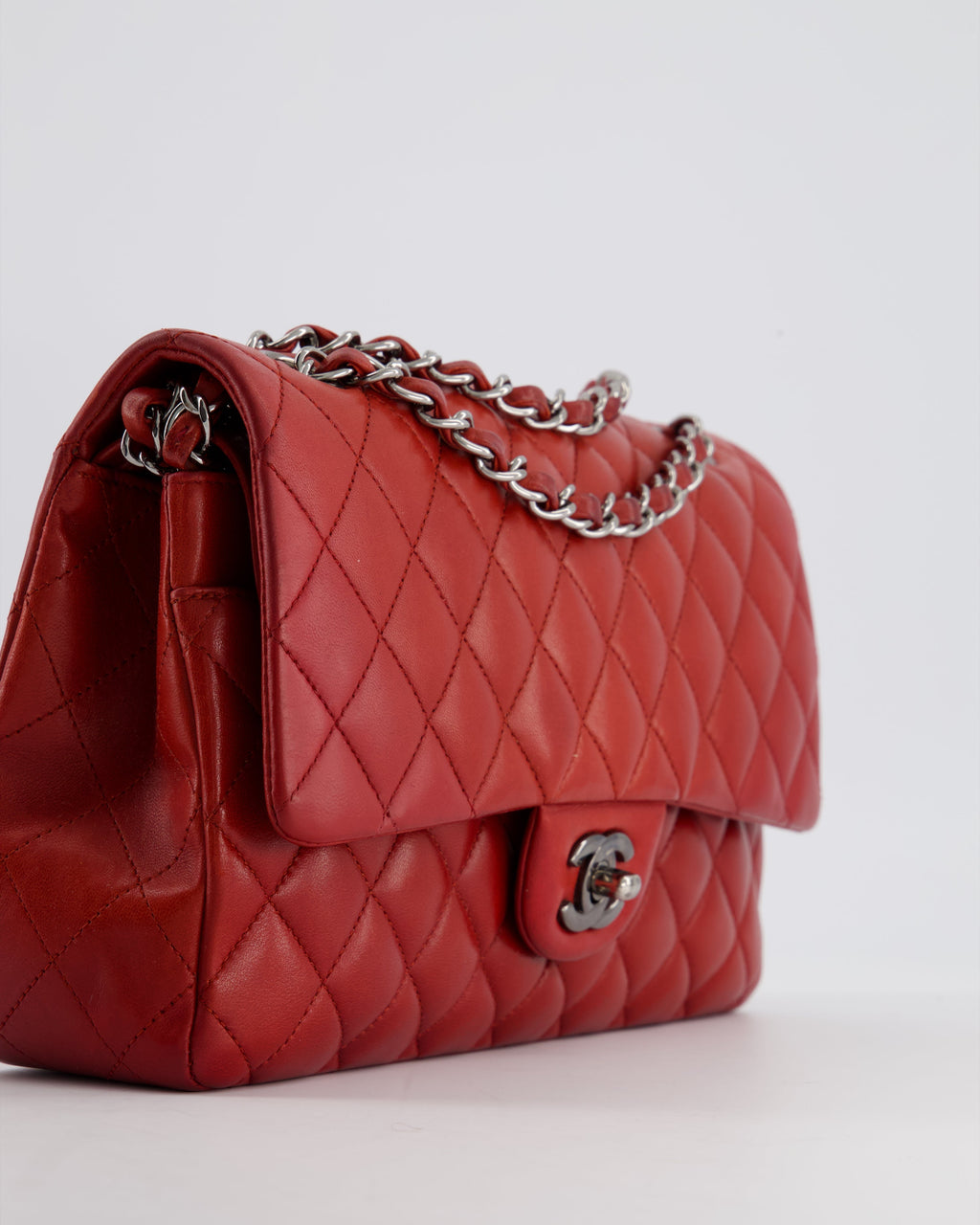 Chanel Red Medium Classic Double Flap Bag in Lambskin Leather with Gun Metal Silver Hardware RRP £8530