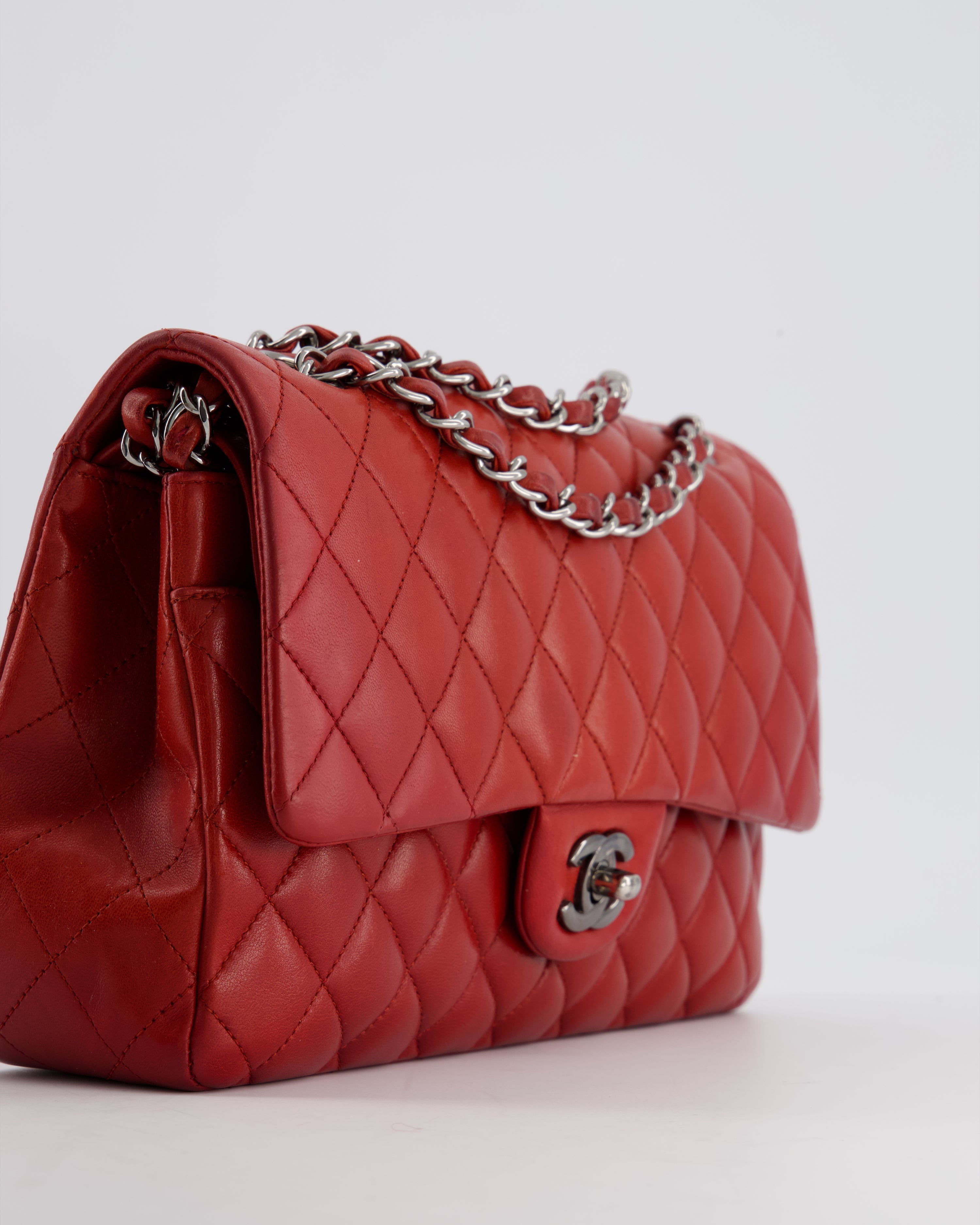 Chanel Red Medium Classic Double Flap Bag in Lambskin Leather with Gun Metal Silver Hardware RRP £8530