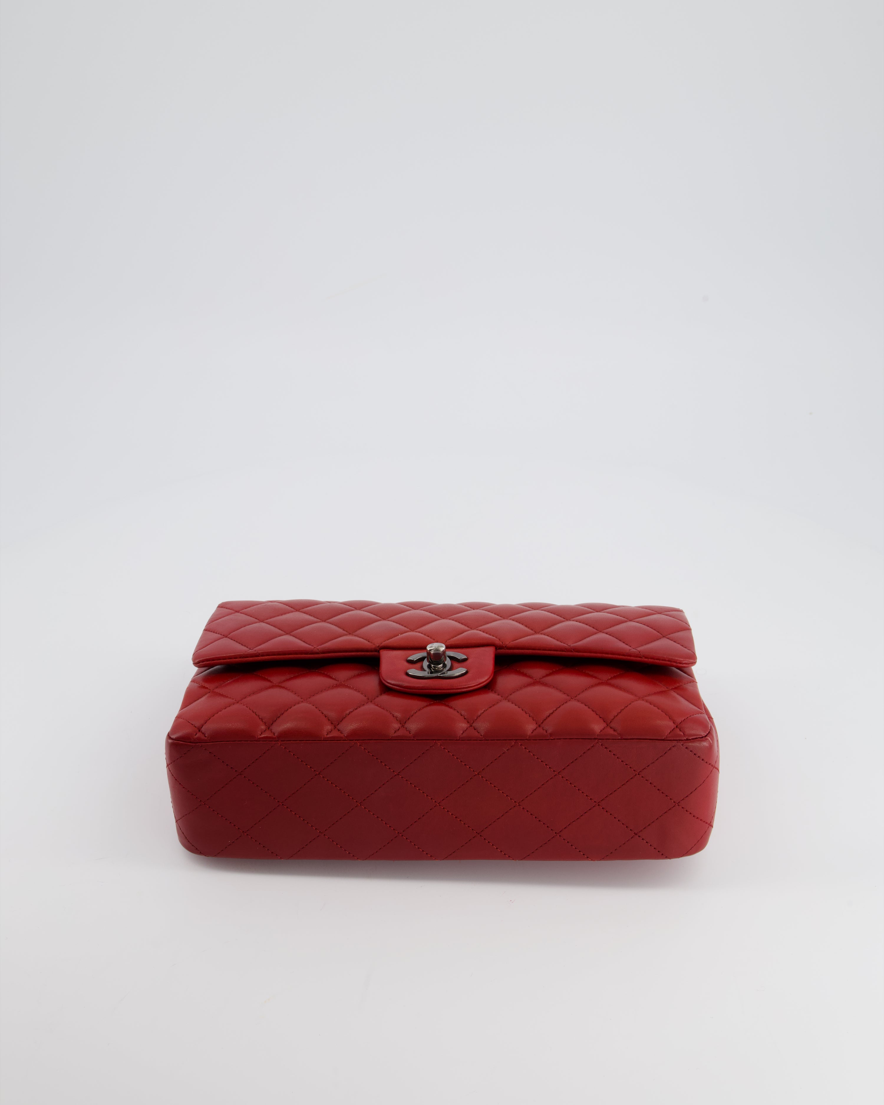 Chanel Red Medium Classic Double Flap Bag in Lambskin Leather with Gun Metal Silver Hardware RRP £8530