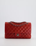 Chanel Red Medium Classic Double Flap Bag in Lambskin Leather with Gun Metal Silver Hardware RRP £8530