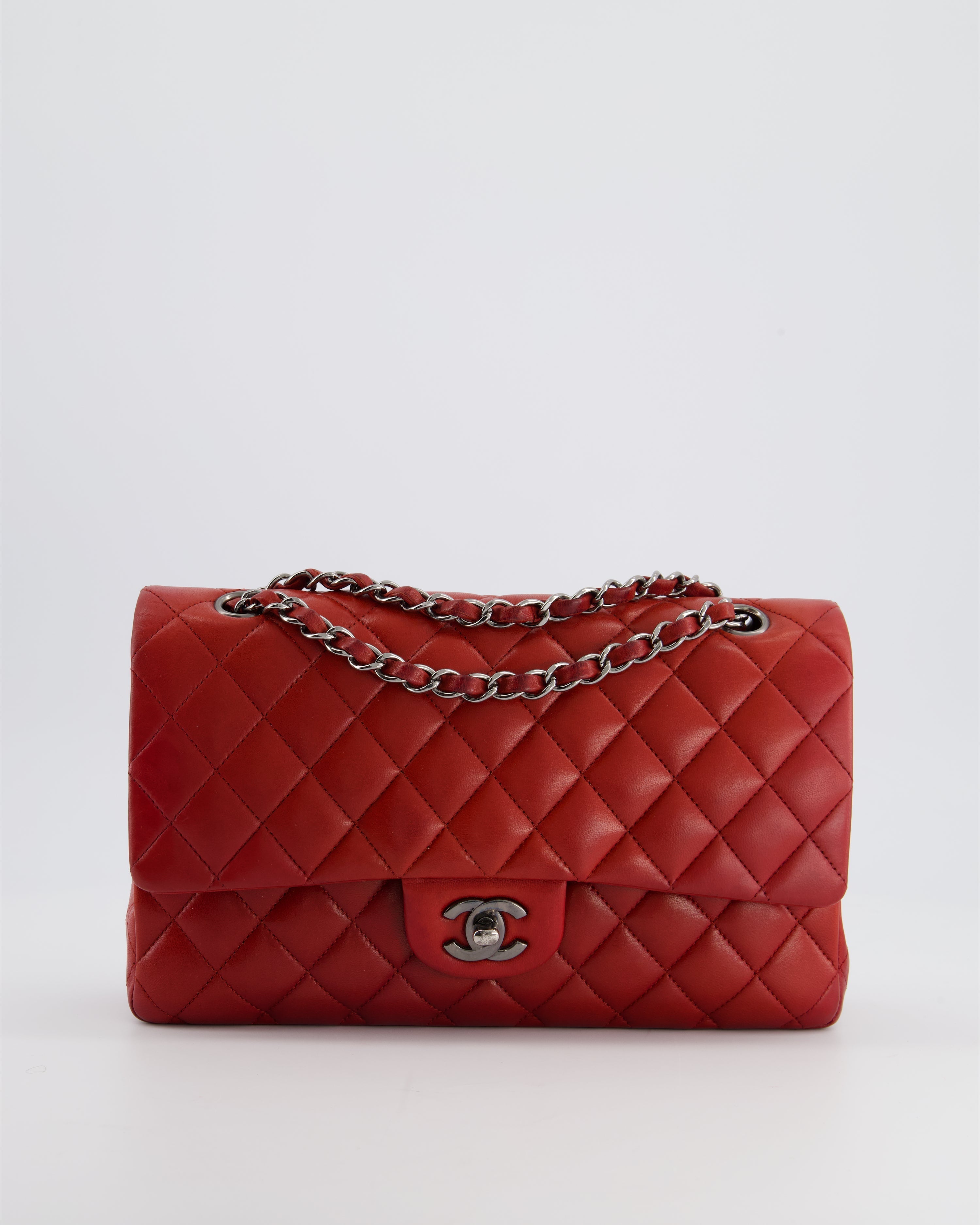 Chanel Red Medium Classic Double Flap Bag in Lambskin Leather with Gun Metal Silver Hardware RRP £8530