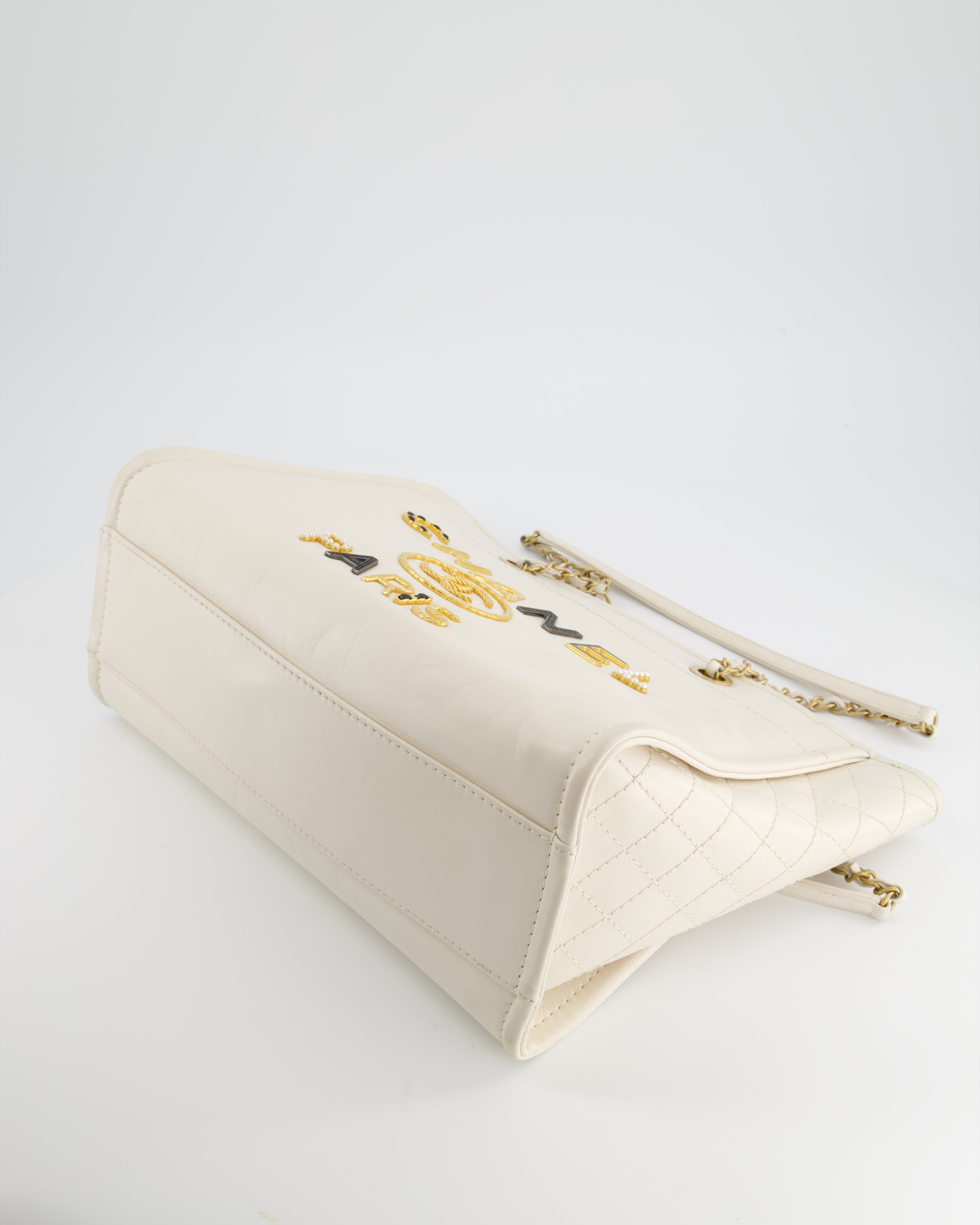 Chanel White Leather Deauville Tote Bag with Gold Hardware