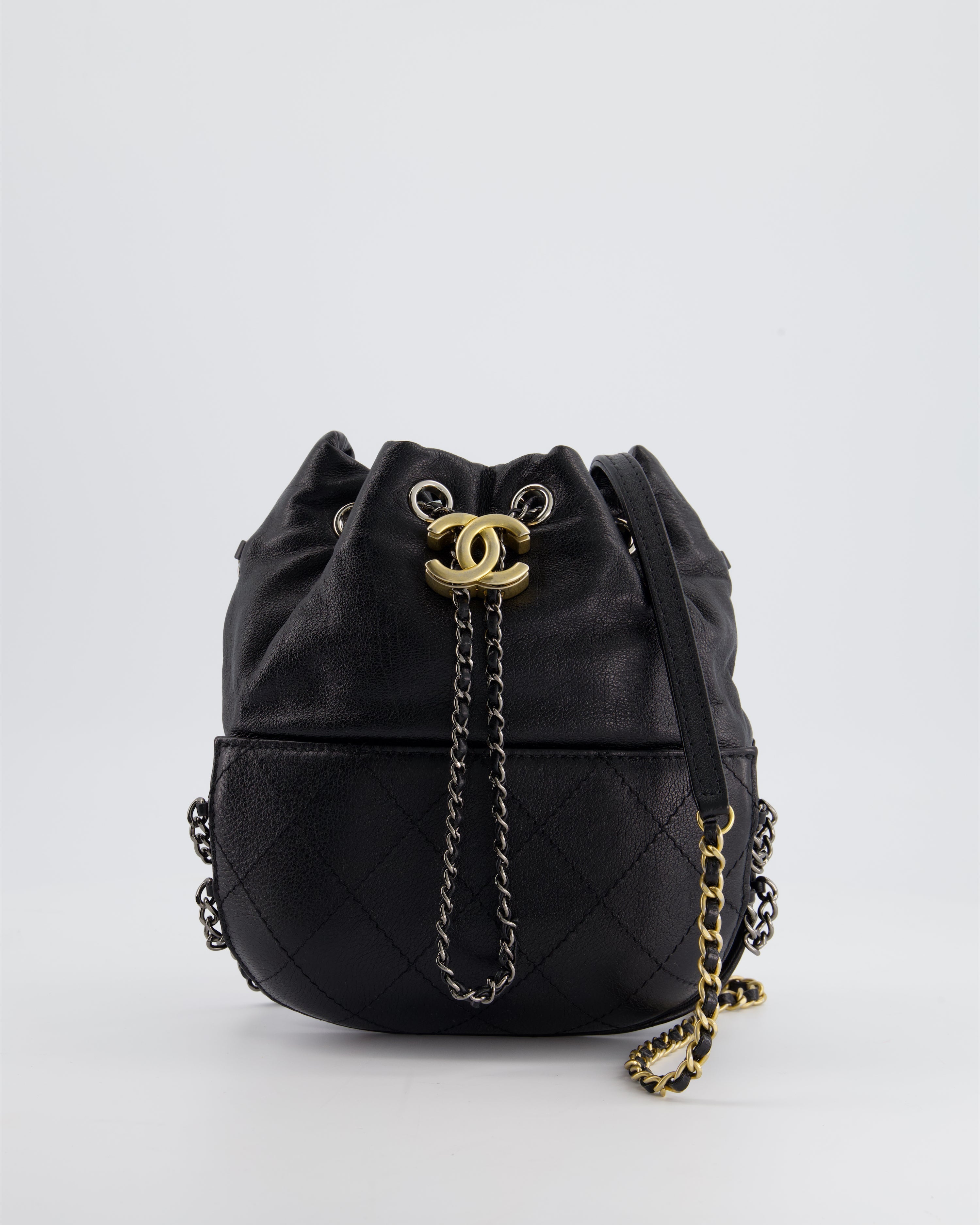 Chanel Black Mini Bucket Bag in Aged Calfskin Leather with Mixed Hardware