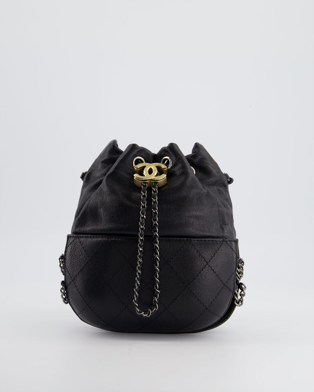 Chanel Black Mini Bucket Bag in Aged Calfskin Leather with Mixed Hardware