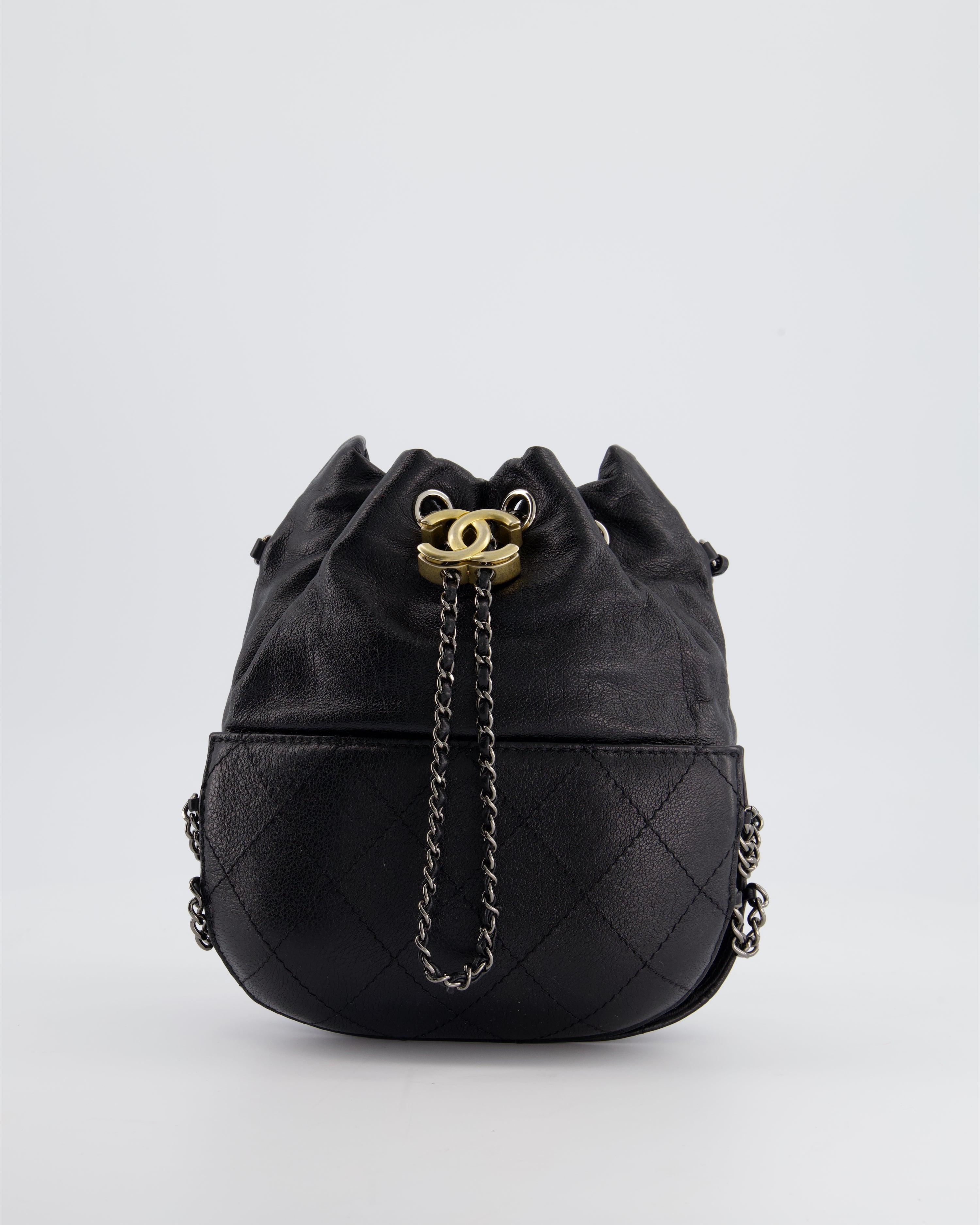 Chanel Black Mini Bucket Bag in Aged Calfskin Leather with Mixed Hardware