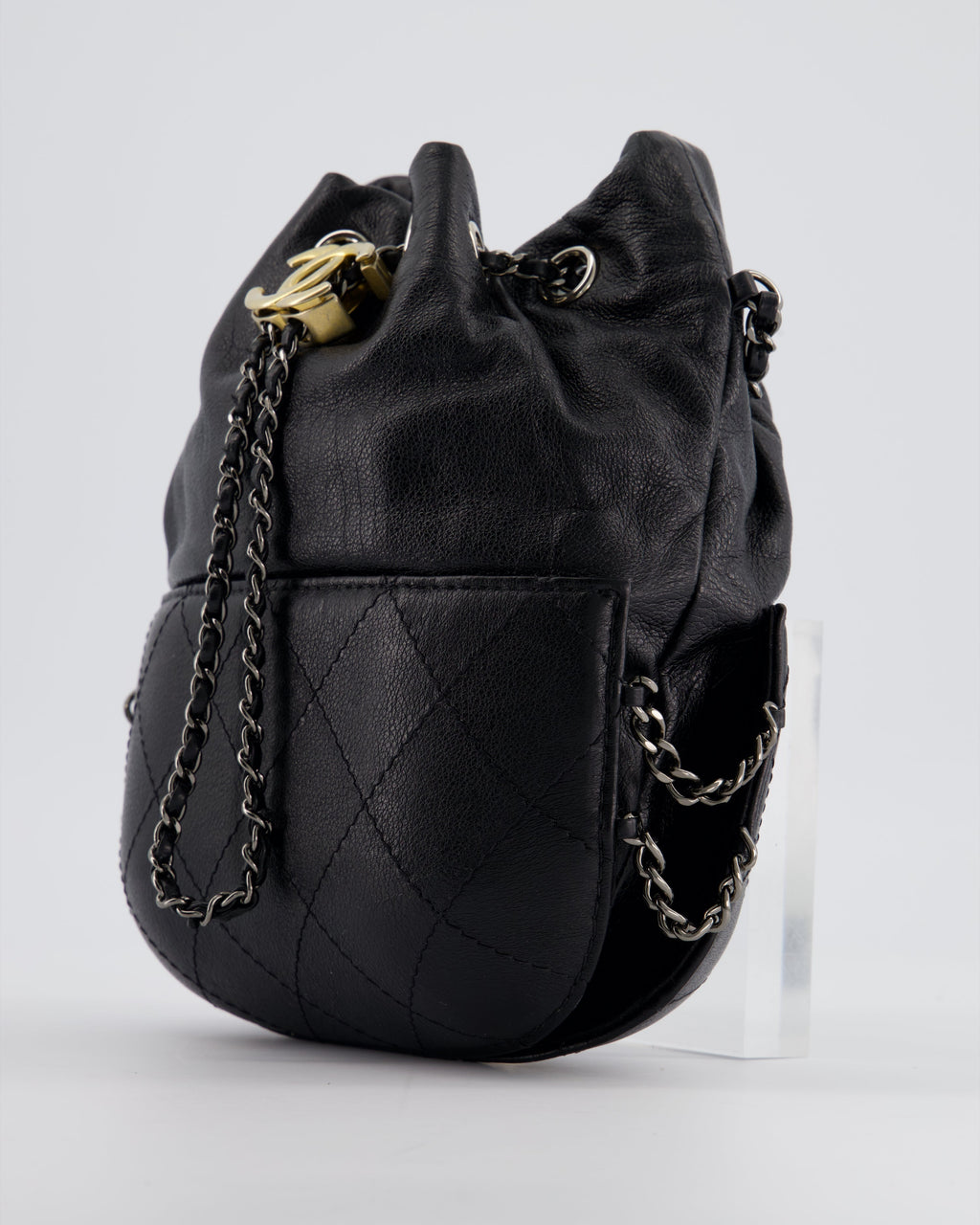 Chanel Black Mini Bucket Bag in Aged Calfskin Leather with Mixed Hardware