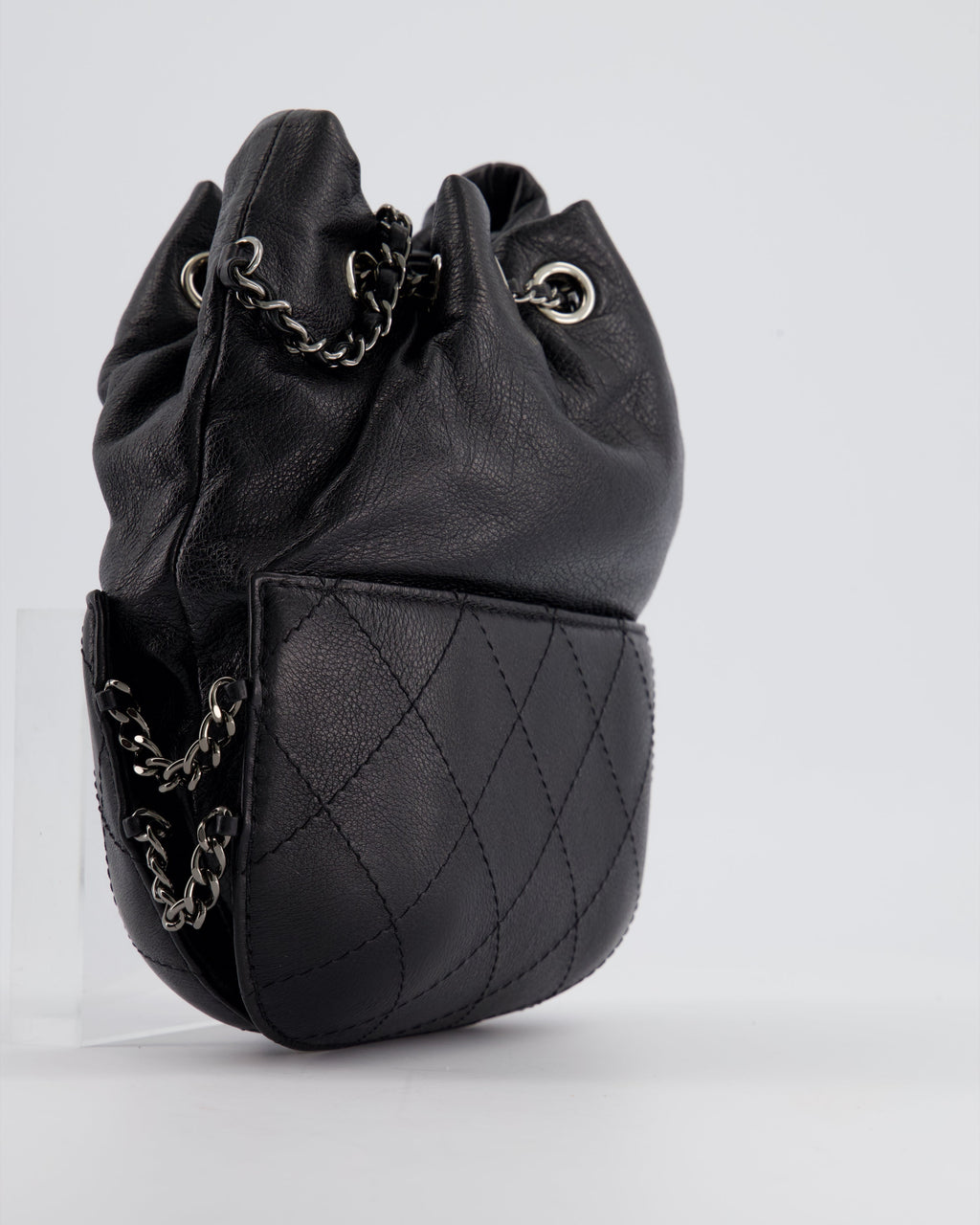 Chanel Black Mini Bucket Bag in Aged Calfskin Leather with Mixed Hardware