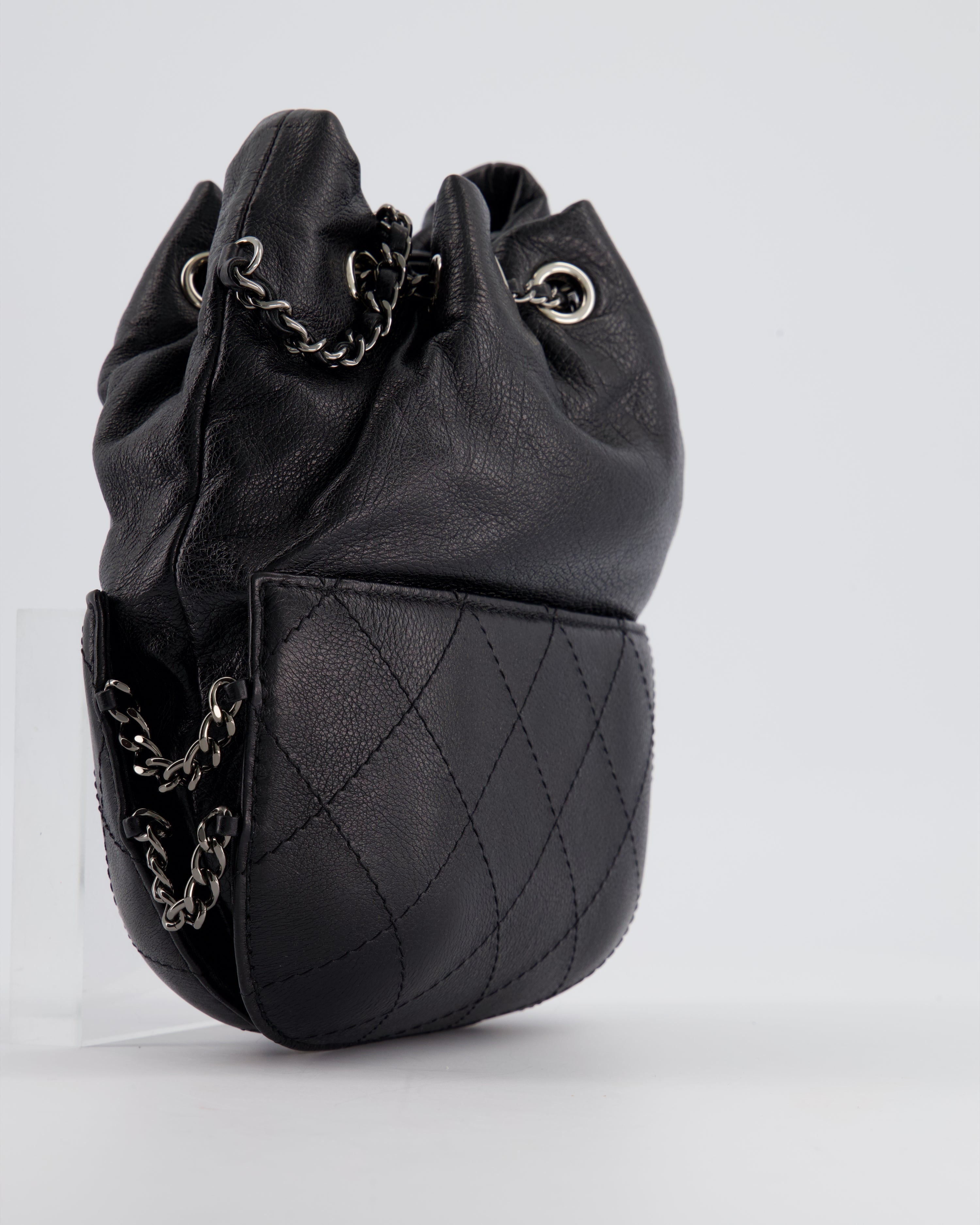 Chanel Black Mini Bucket Bag in Aged Calfskin Leather with Mixed Hardware