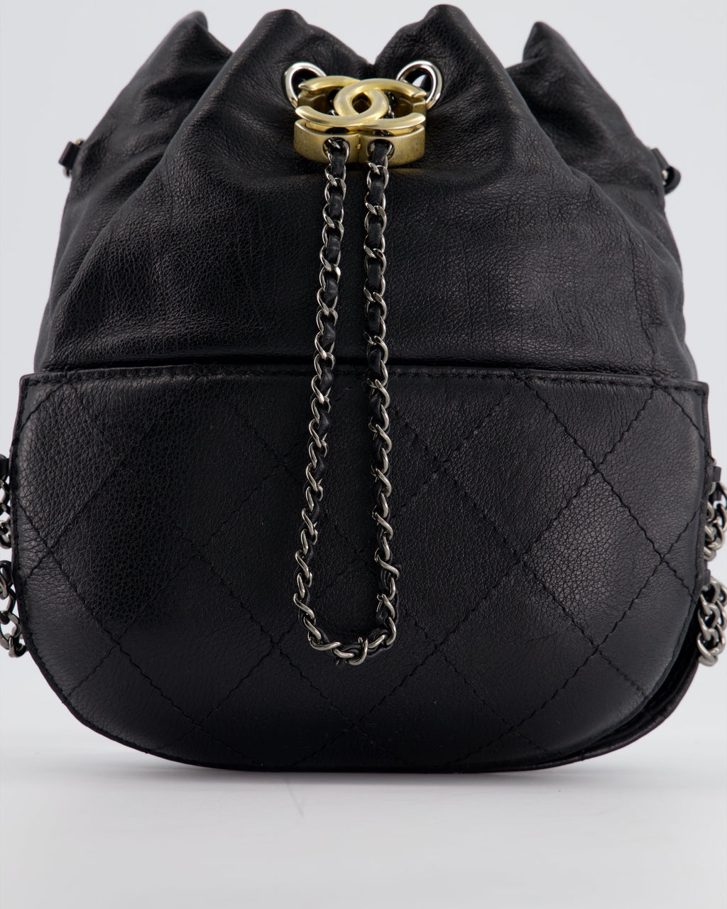Chanel Black Mini Bucket Bag in Aged Calfskin Leather with Mixed Hardware