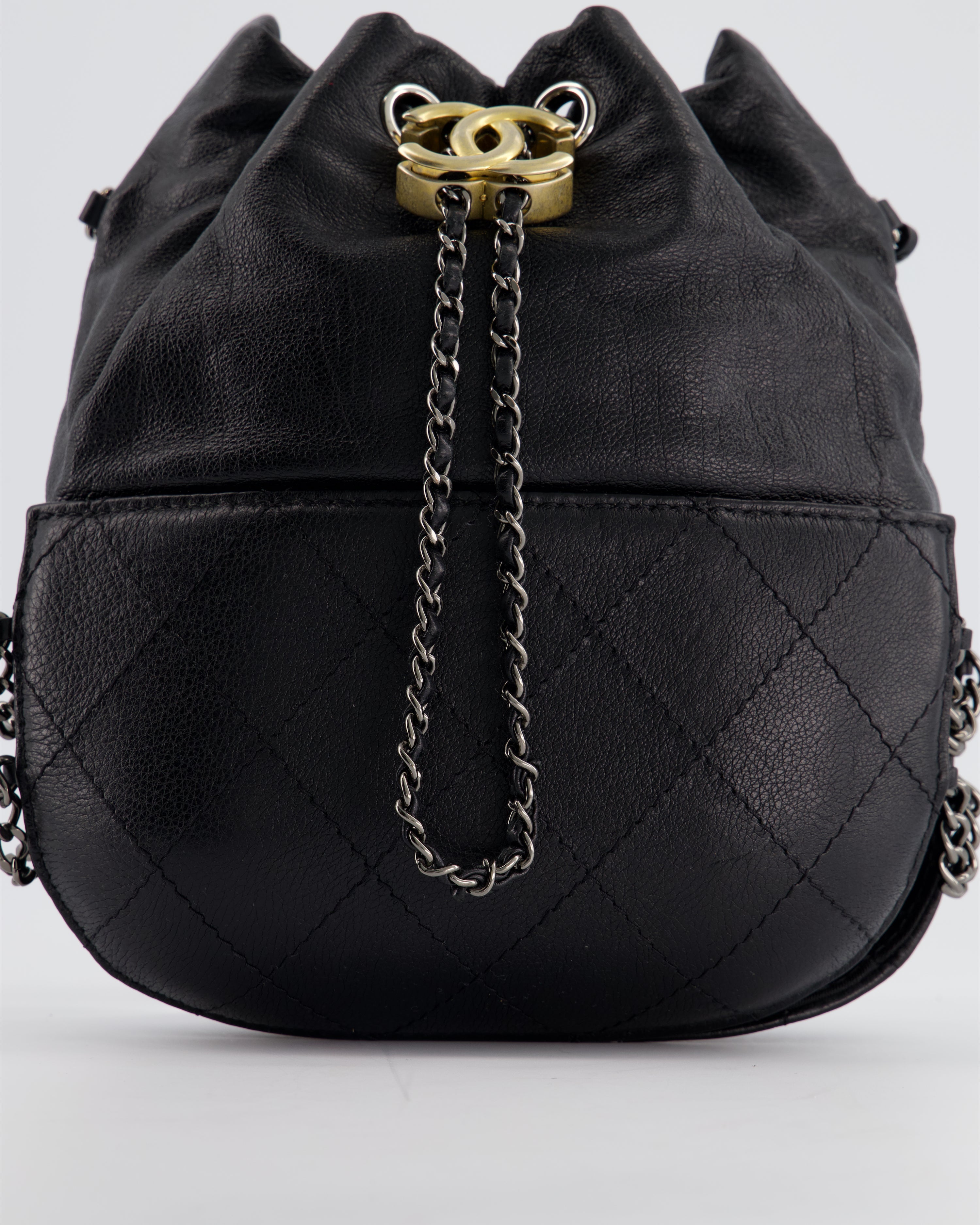 Chanel Black Mini Bucket Bag in Aged Calfskin Leather with Mixed Hardware