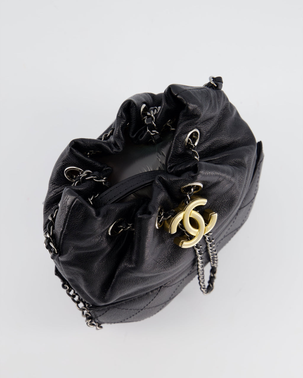 Chanel Black Mini Bucket Bag in Aged Calfskin Leather with Mixed Hardware