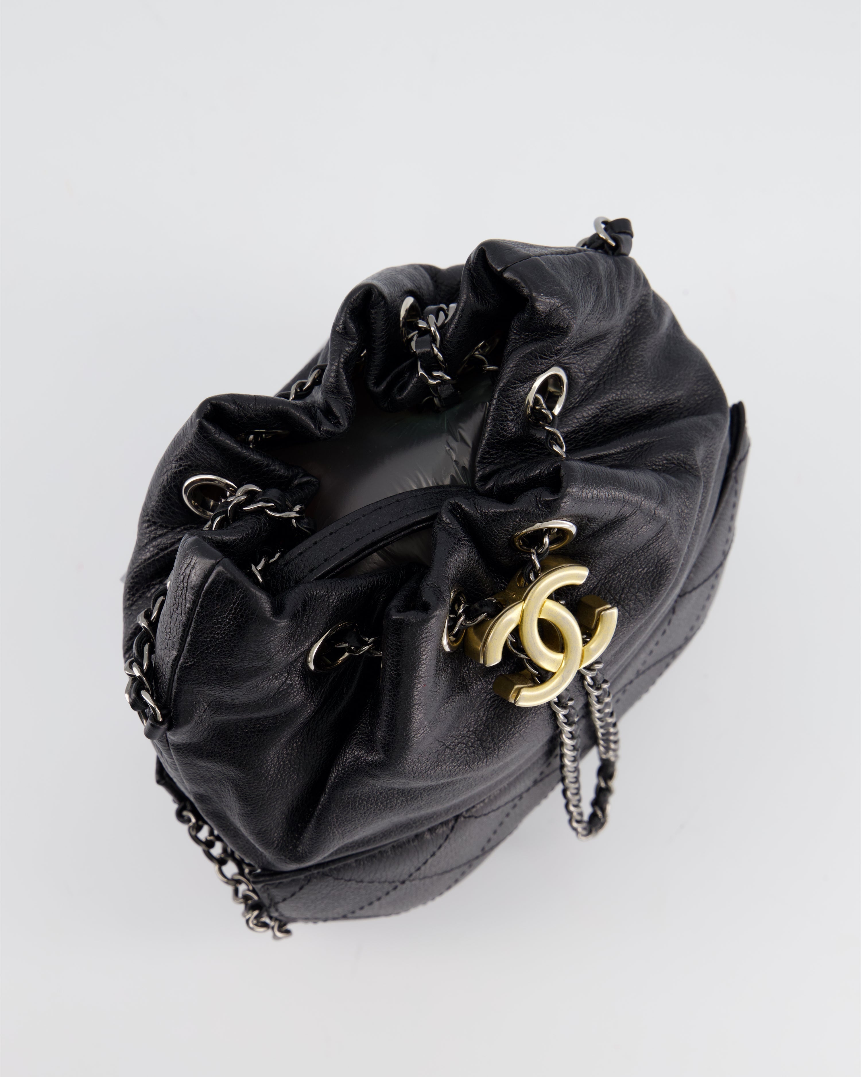 Chanel Black Mini Bucket Bag in Aged Calfskin Leather with Mixed Hardware