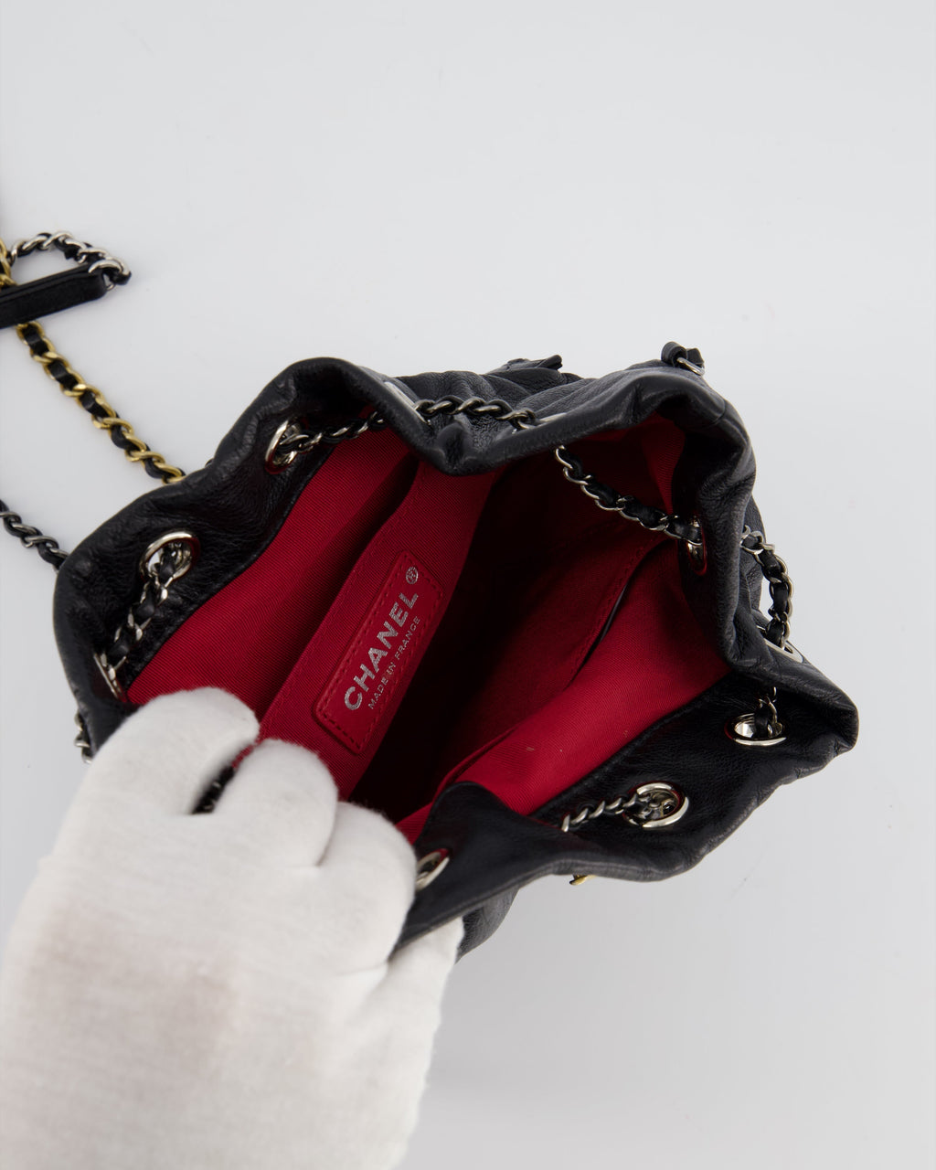 Chanel Black Mini Bucket Bag in Aged Calfskin Leather with Mixed Hardware