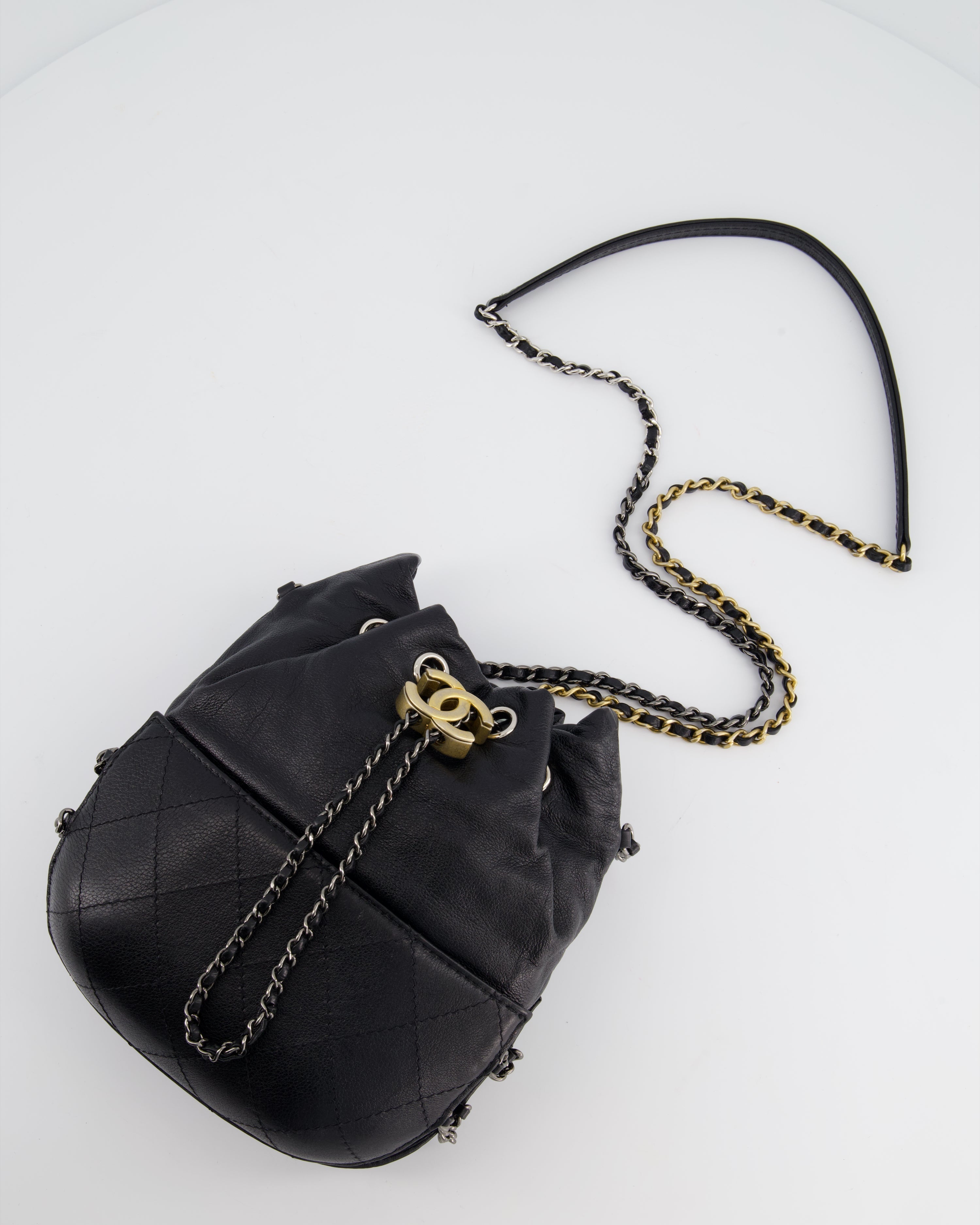 Chanel Black Mini Bucket Bag in Aged Calfskin Leather with Mixed Hardware