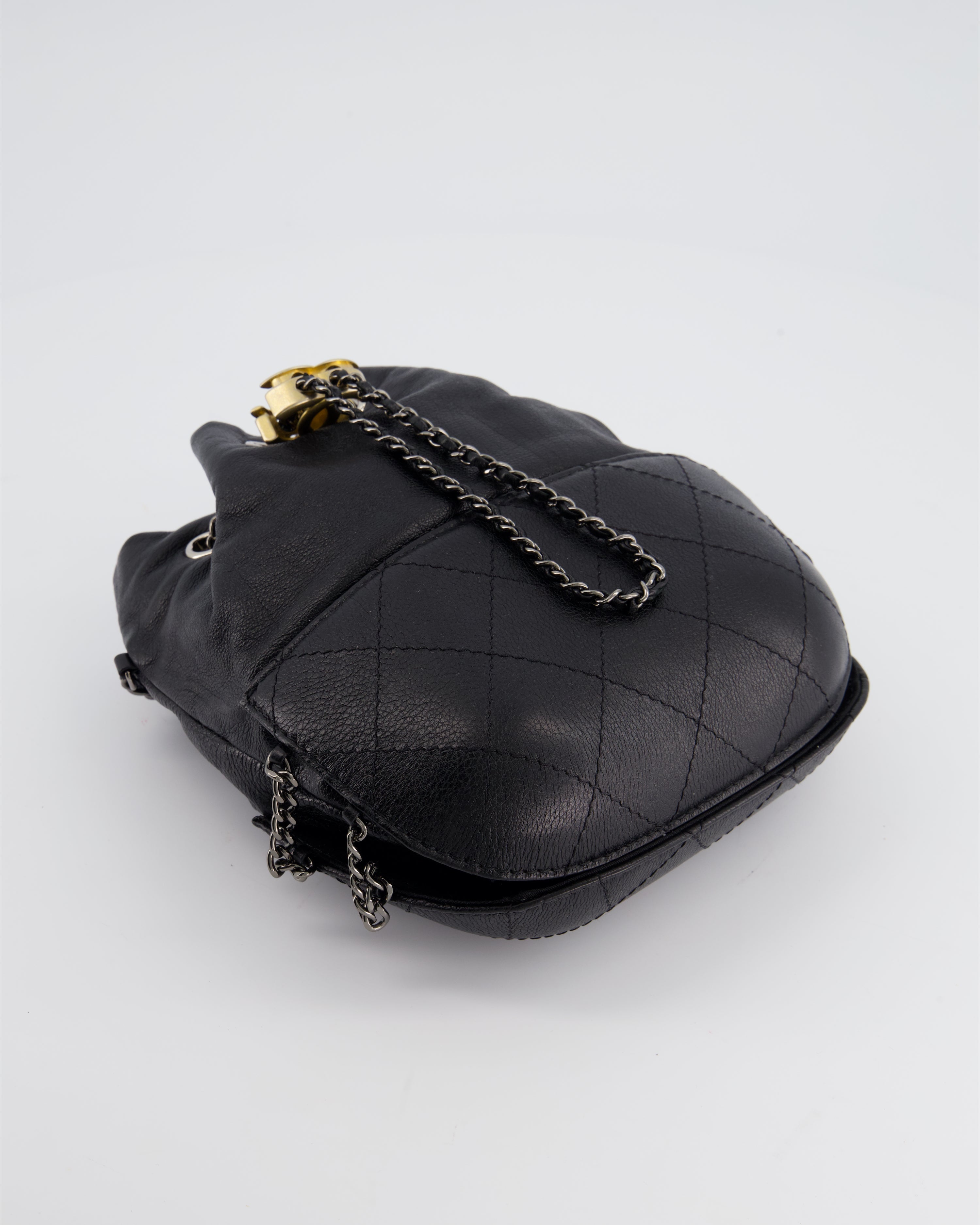 Chanel Black Mini Bucket Bag in Aged Calfskin Leather with Mixed Hardware