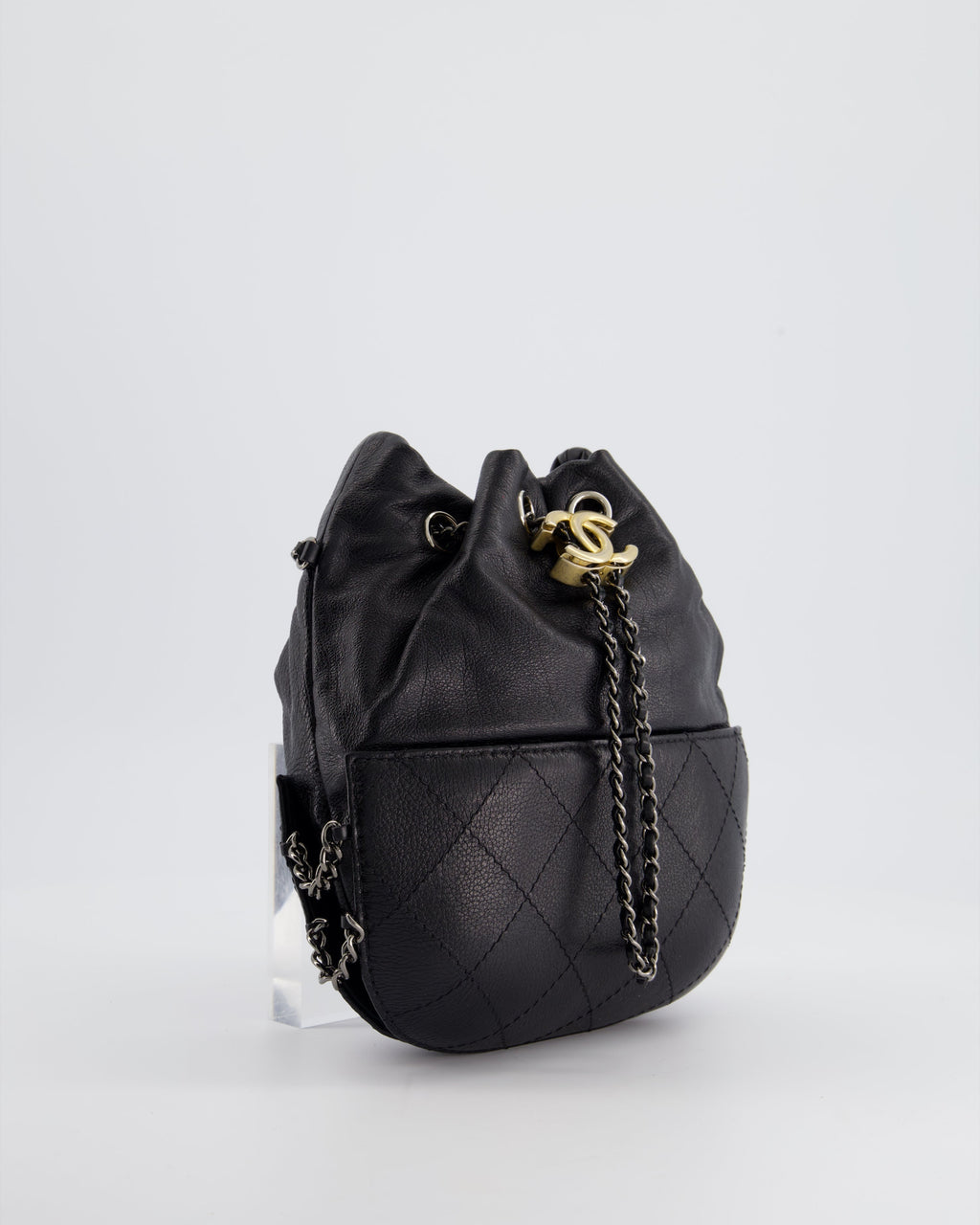 Chanel Black Mini Bucket Bag in Aged Calfskin Leather with Mixed Hardware