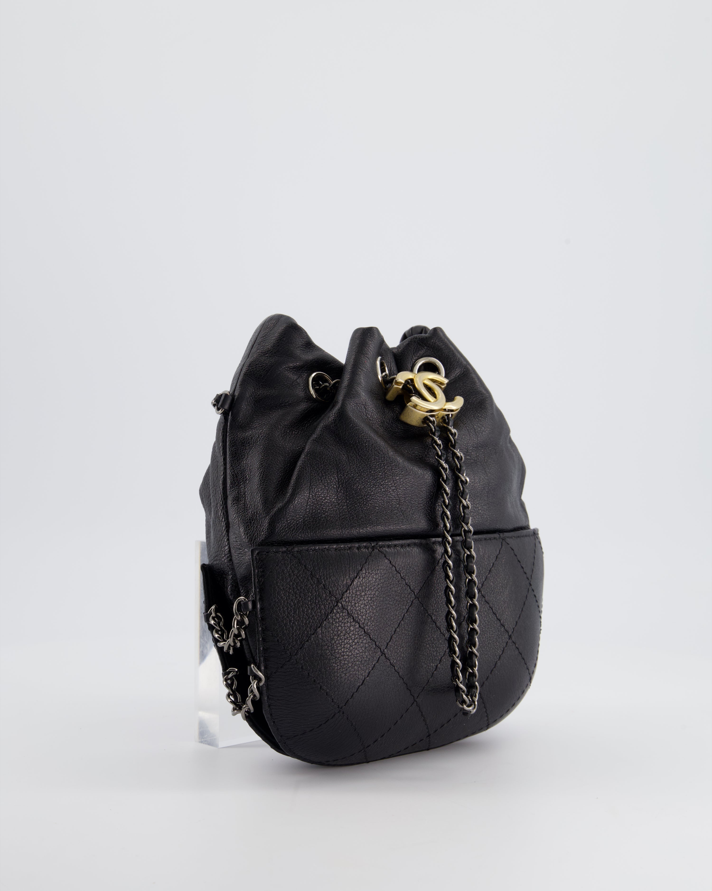 Chanel Black Mini Bucket Bag in Aged Calfskin Leather with Mixed Hardware